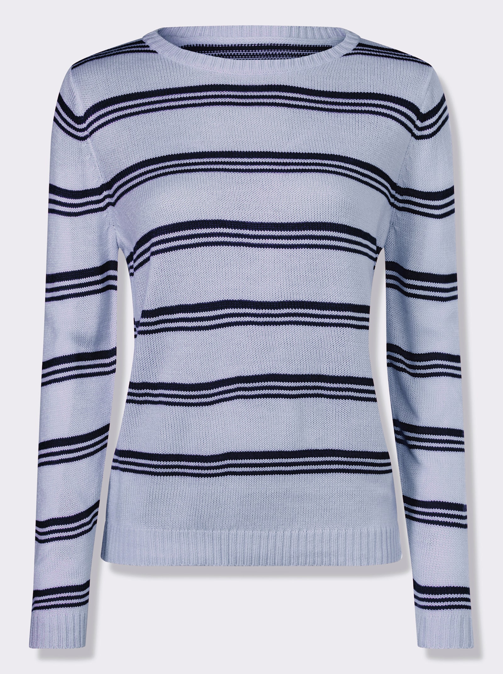 Rundhalspullover im Ringel-Dessin - hellblau-dunkelblau-geringelt