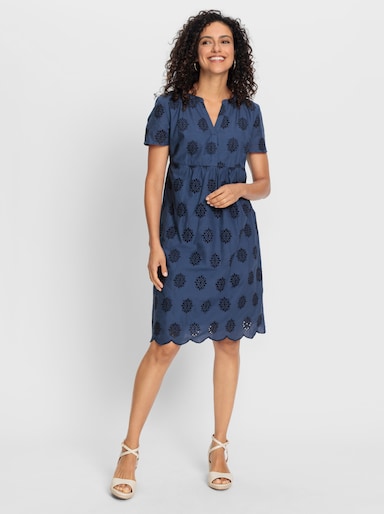 Tunikakleid mit Lochstickerei - jeansblau