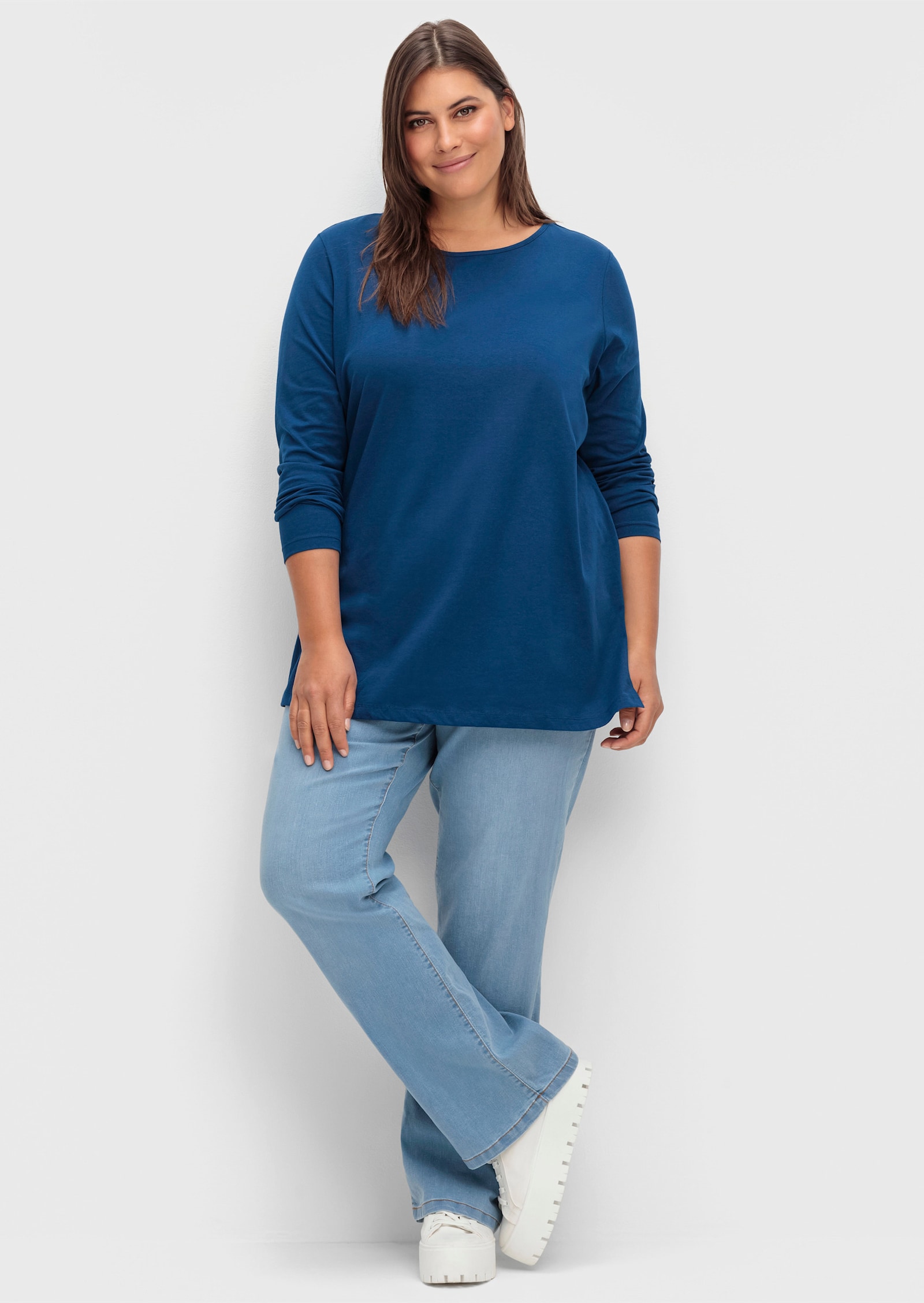 Langarmshirt mit hohen Seitenschlitzen - marine