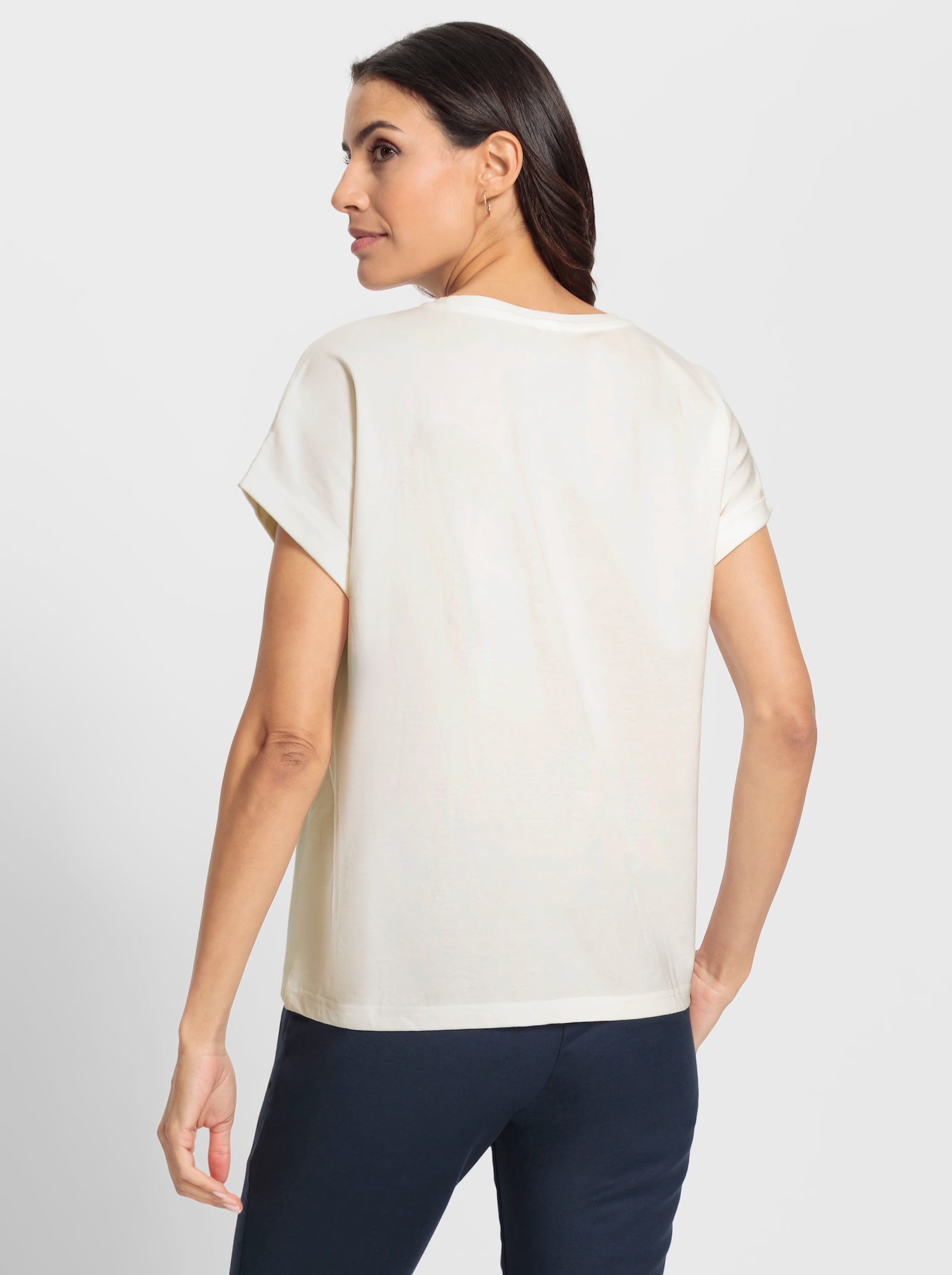 Shirt met ronde hals en borduursel - ecru