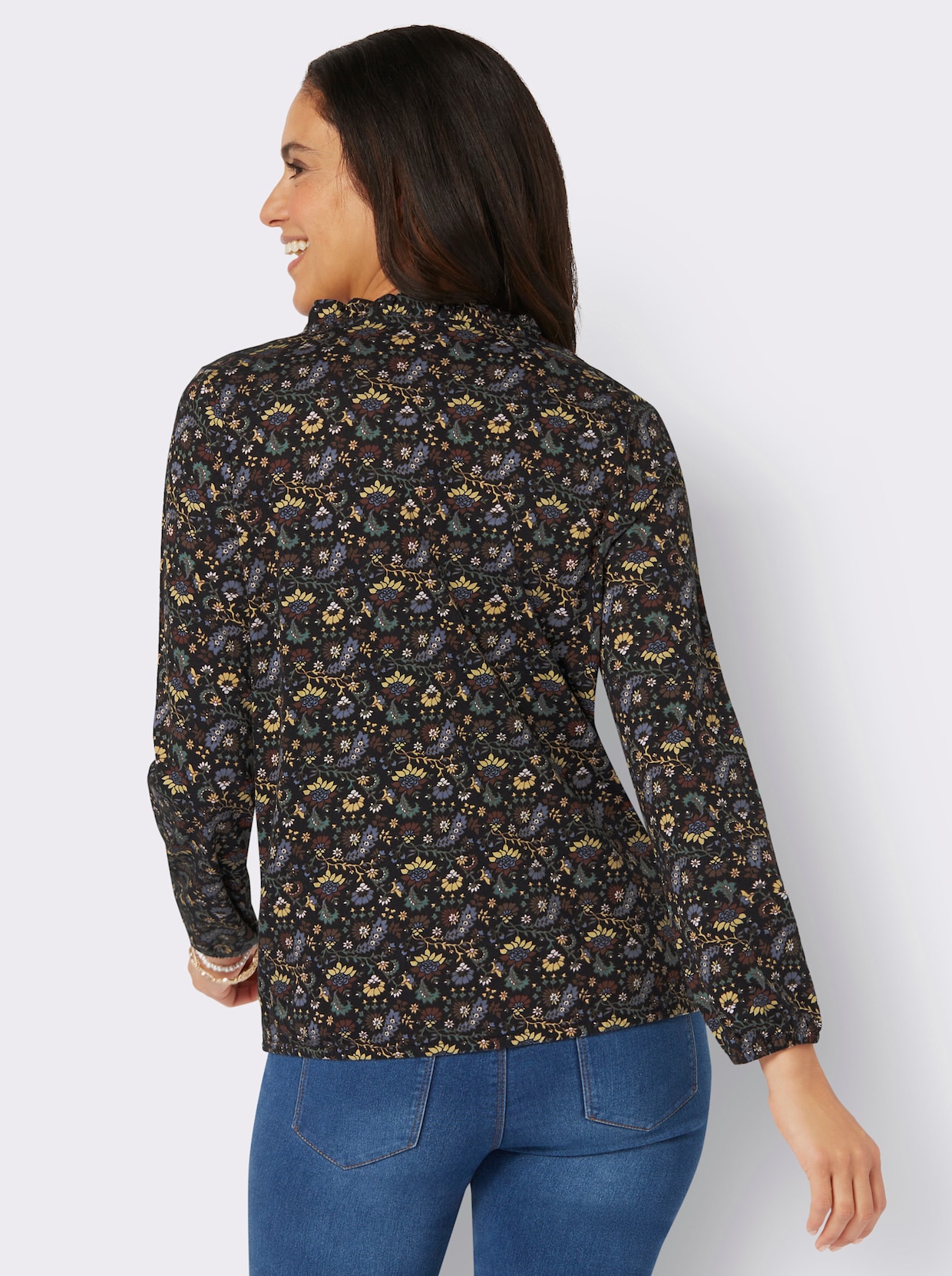 Shirt met lange mouwen - zwart/roodbruin bedrukt