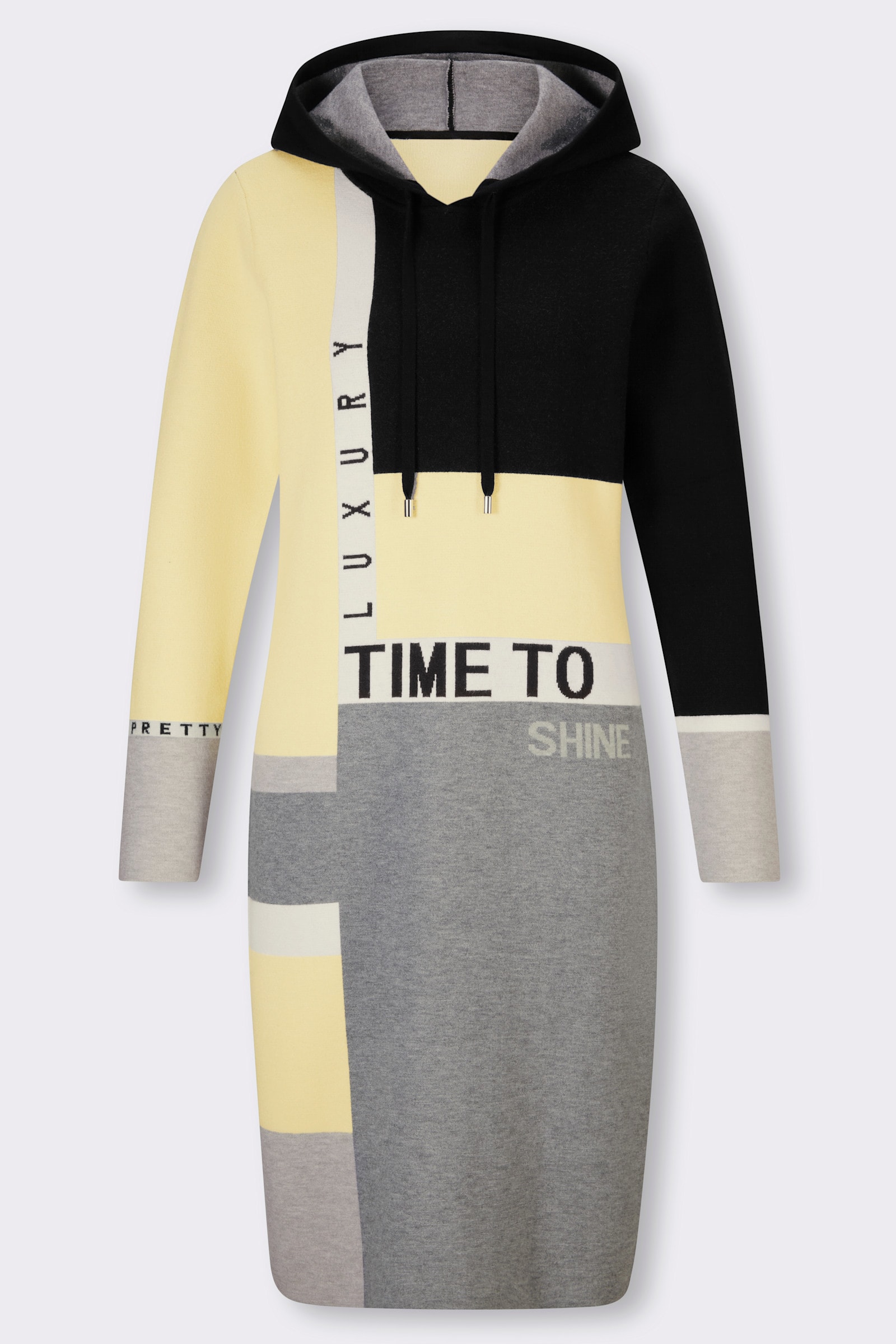 heine Strickkleid in Patchwork-Optik - schwarz-grau-gemustert