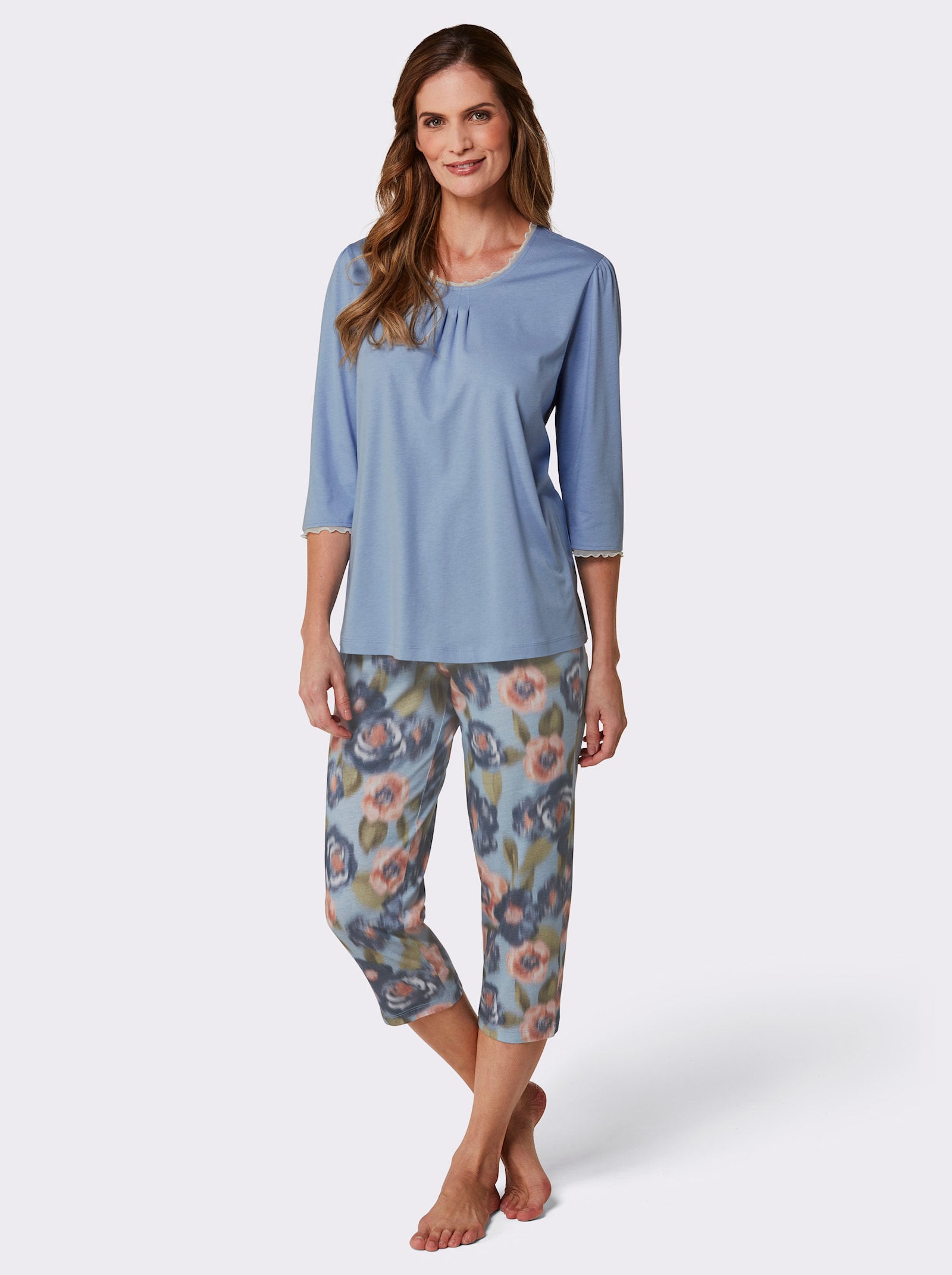 wäschepur Schlafanzug mit 3/4-langen Ärmeln - hellblau-lindgrün-bedruckt