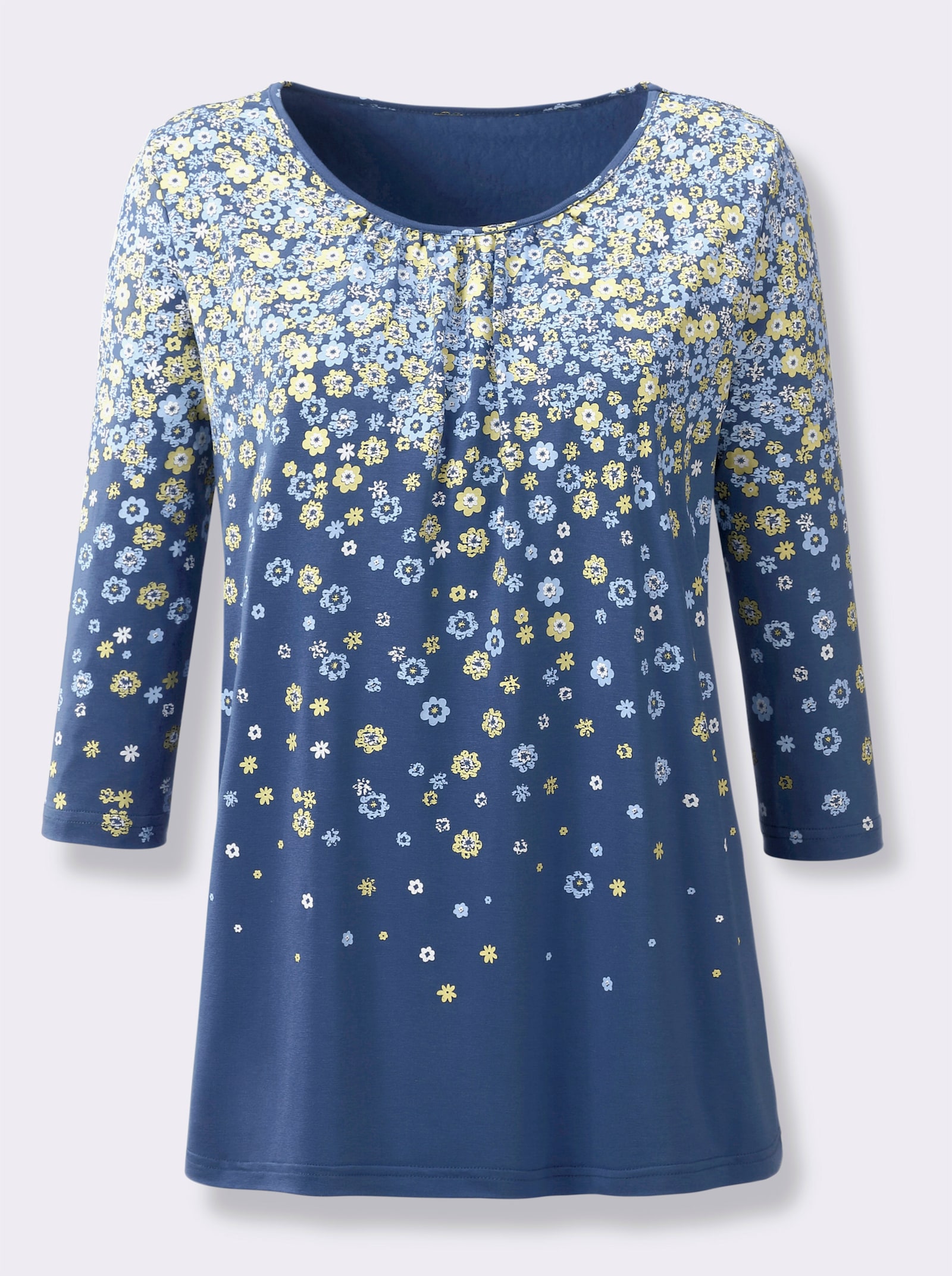 Tunikashirt mit Verlaufs-Optik - jeansblau-zitrone-bedruckt