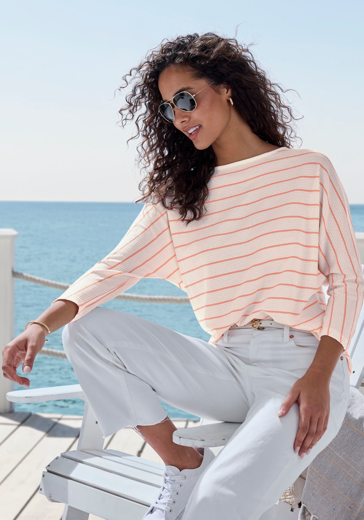 Vivance Shirt met 3/4-mouw - wit, apricot