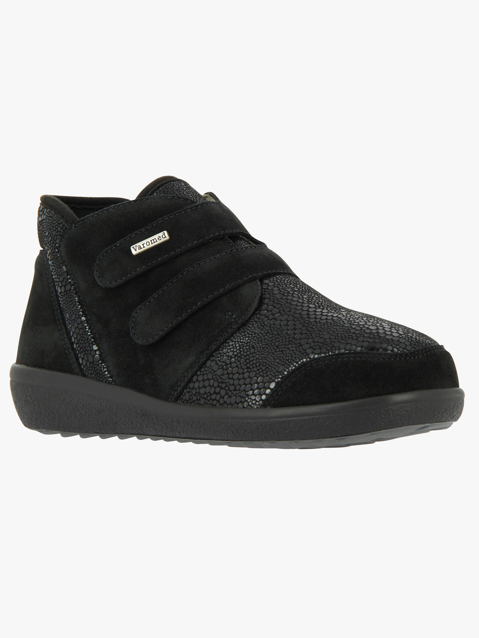 Varomed Stiefelette für kräftige Füße, Klettverschlüsse - schwarz