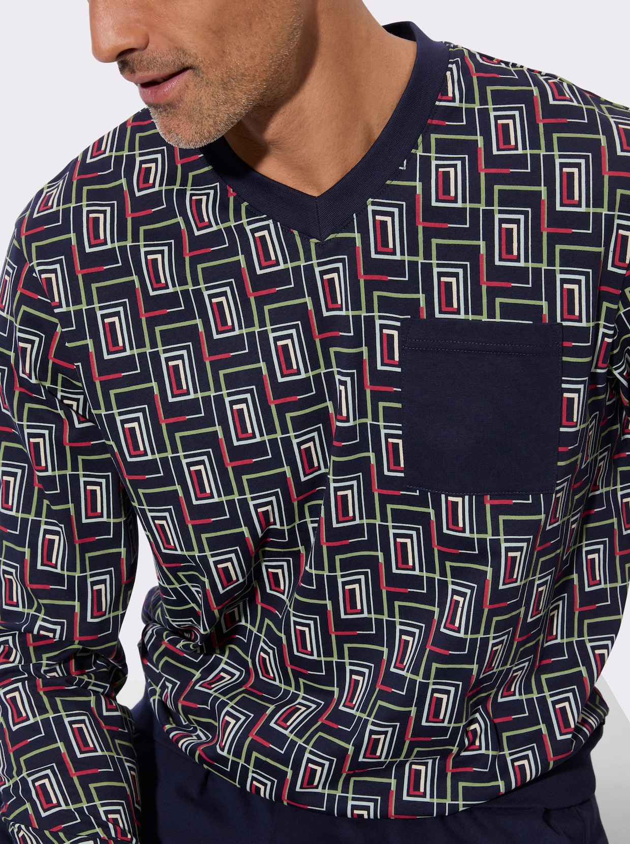 Pyjama met top met grafisch patroon - marine/rood geprint