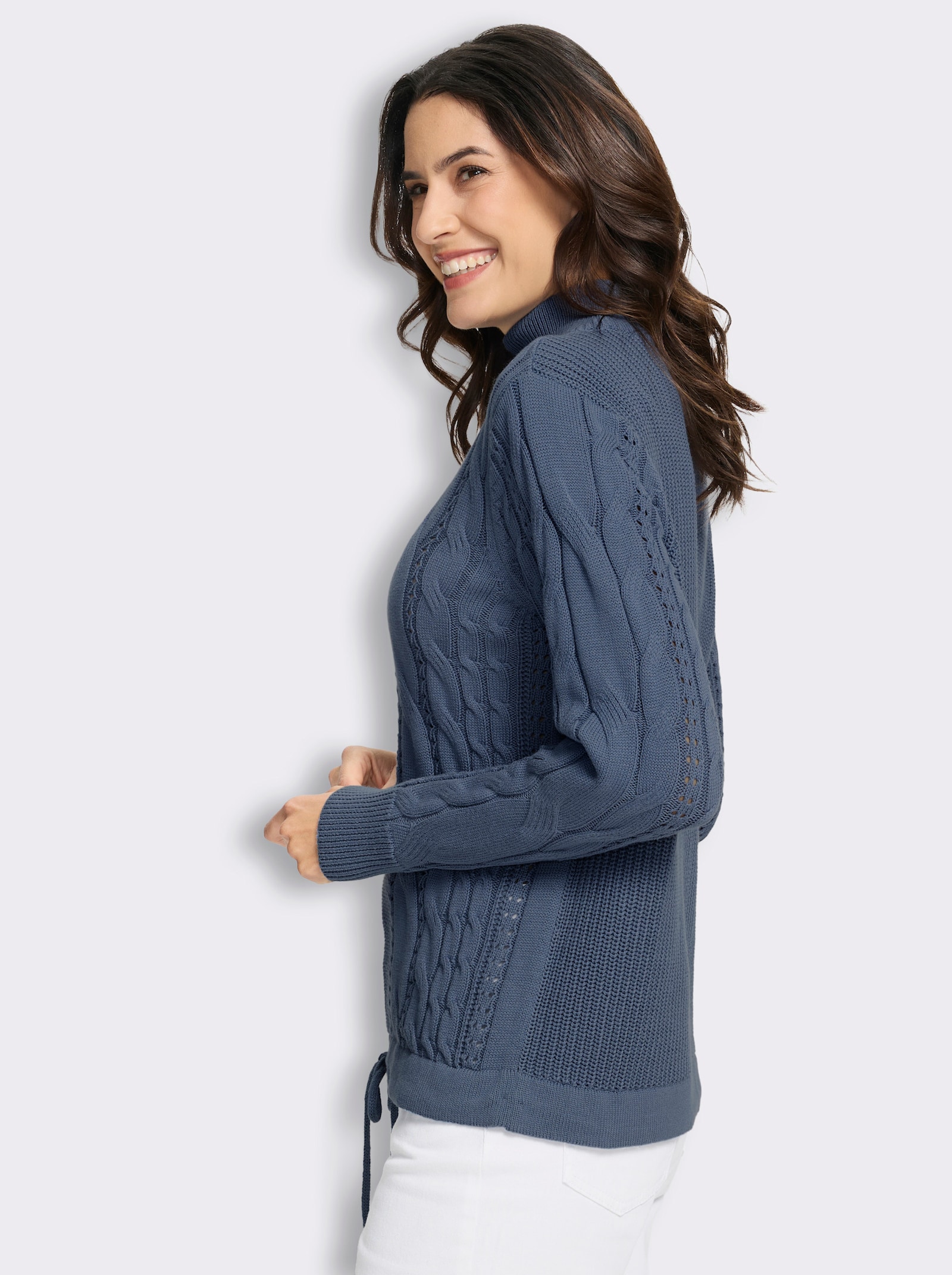 Stehkragenpullover im Strick-Mix - rauchblau