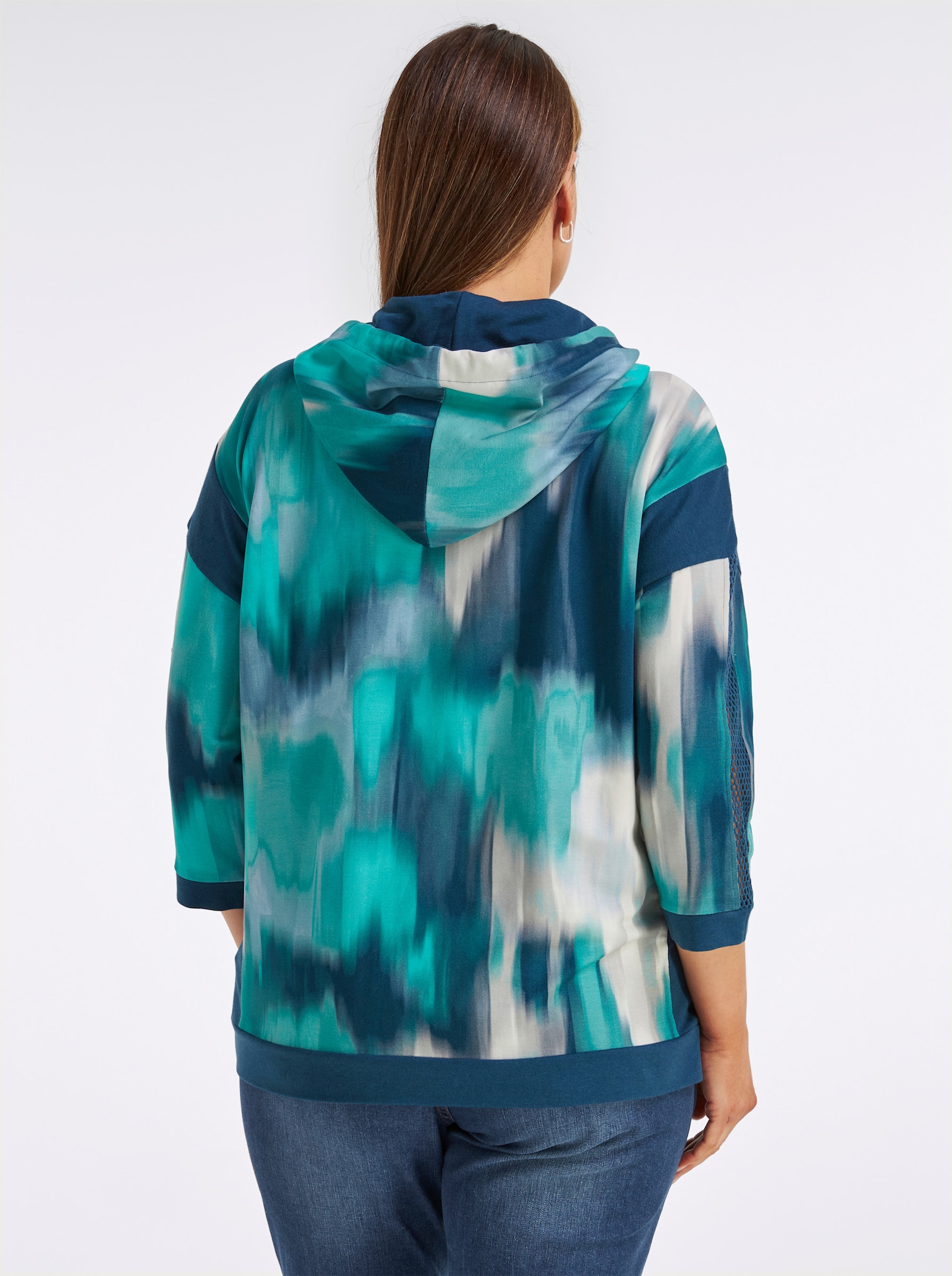 Sweatshirt mit Kontrast-Einsätzen - salbei-dunkelblau-bedruckt