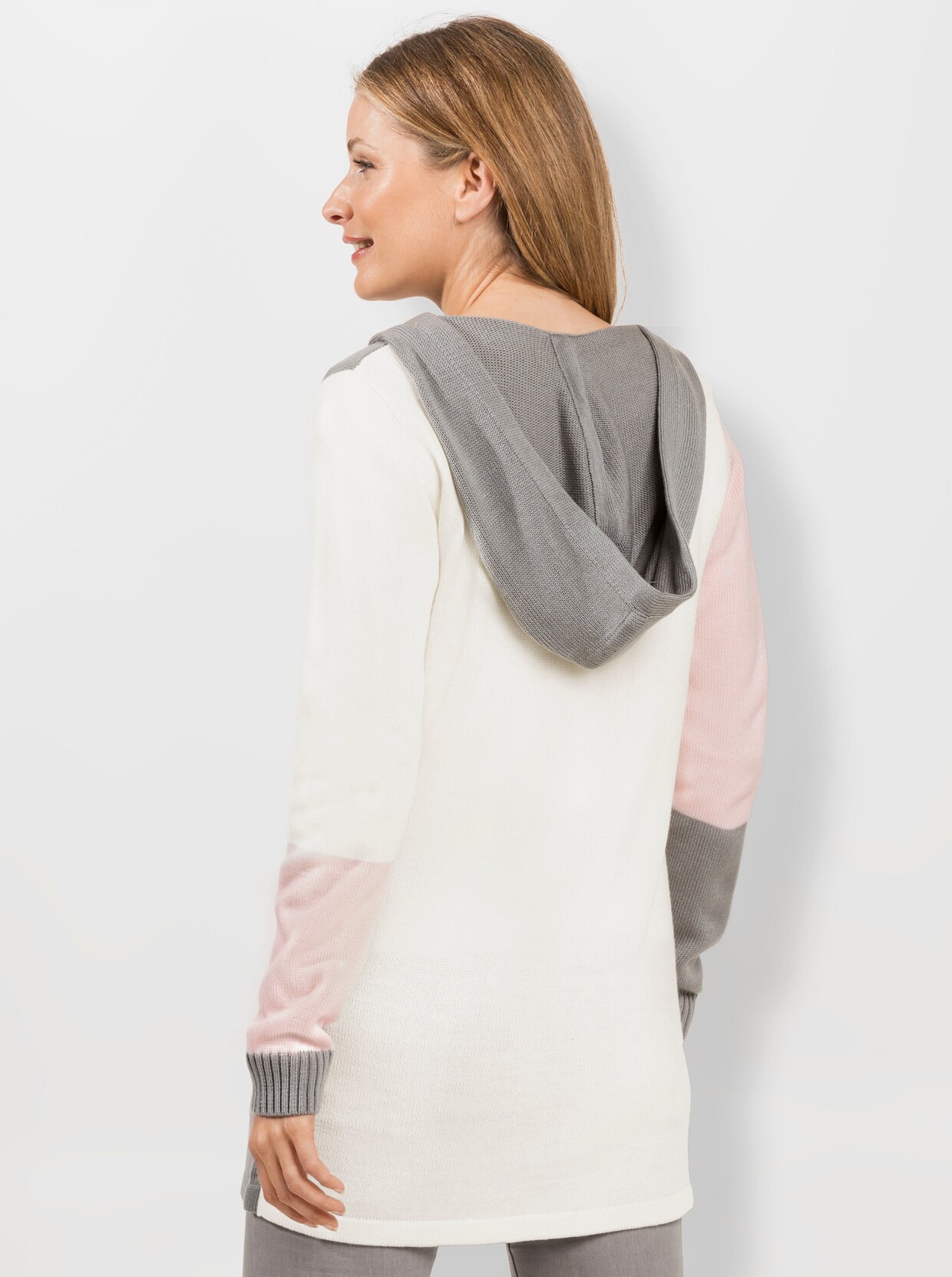 Longstrickjacke - hellrosé-gemustert