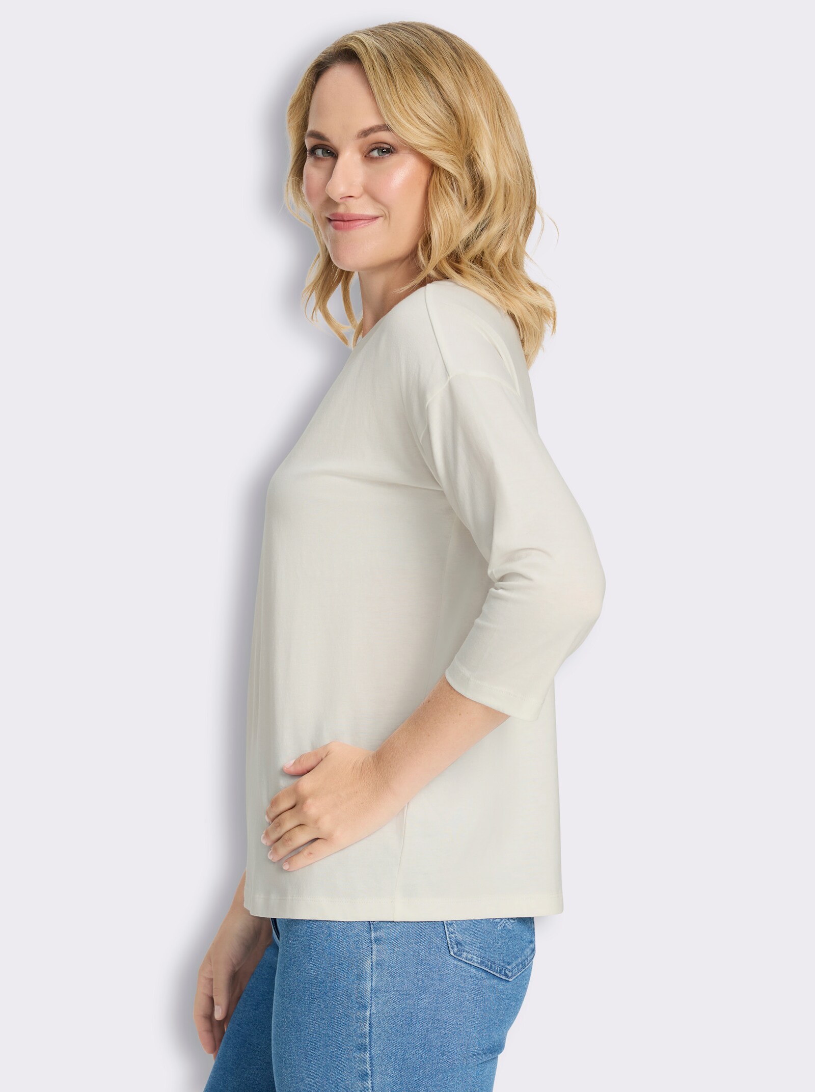 3/4-Arm-Shirt in Baumwoll-Qualität - ecru