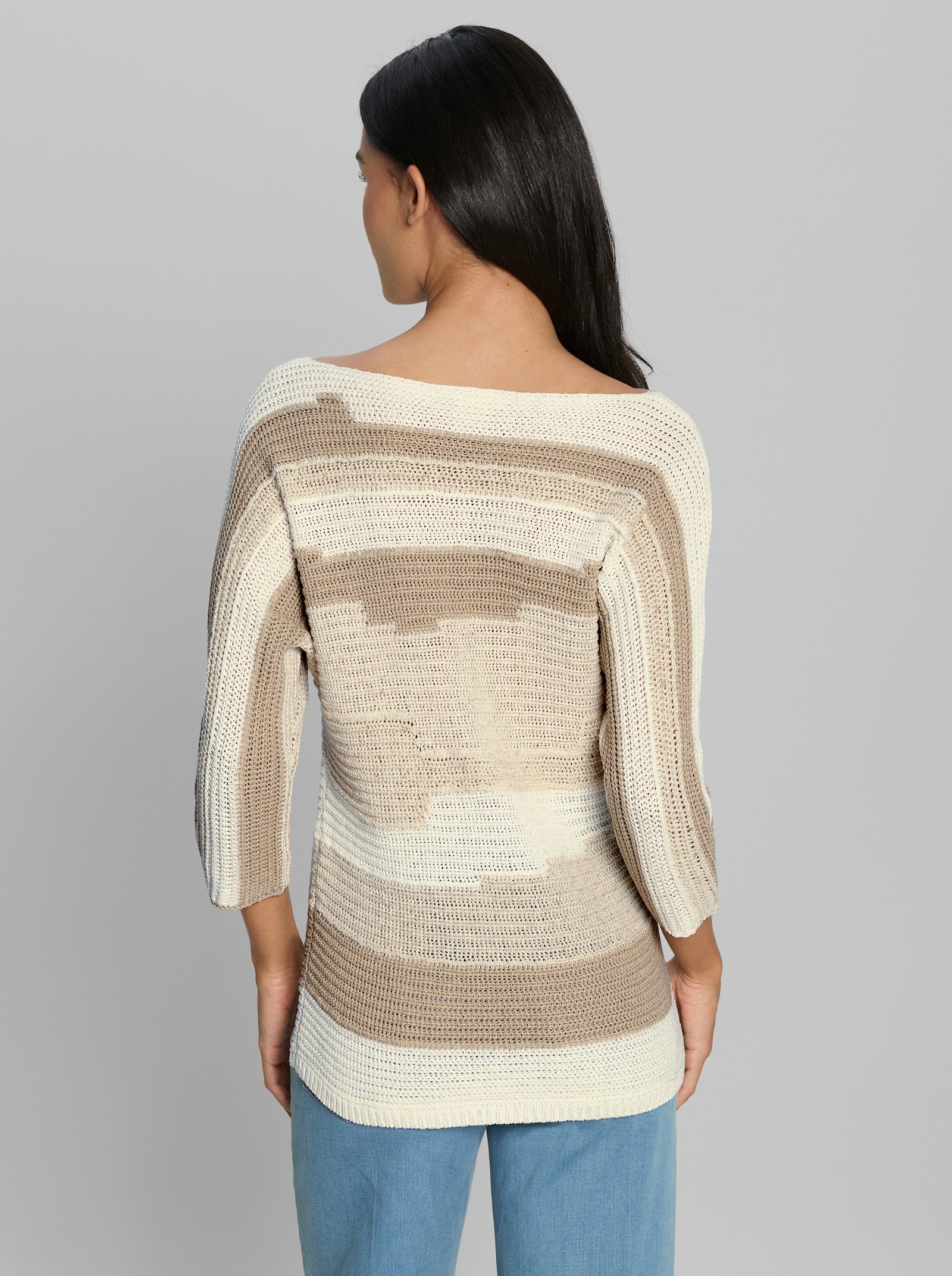 heine 3/4-Arm-Pullover mit Intarsienstrick - ecru-beige-gemustert