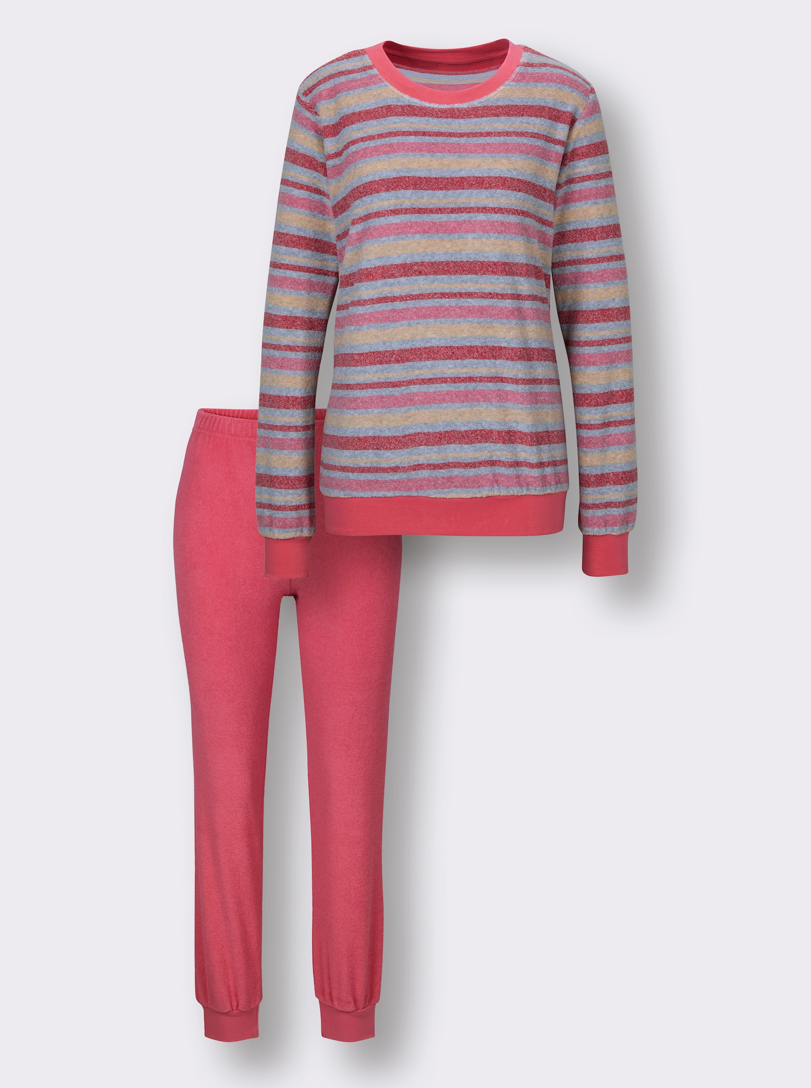 Schlafanzug im Ringel-Dessin - hummer-grau-gestreift
