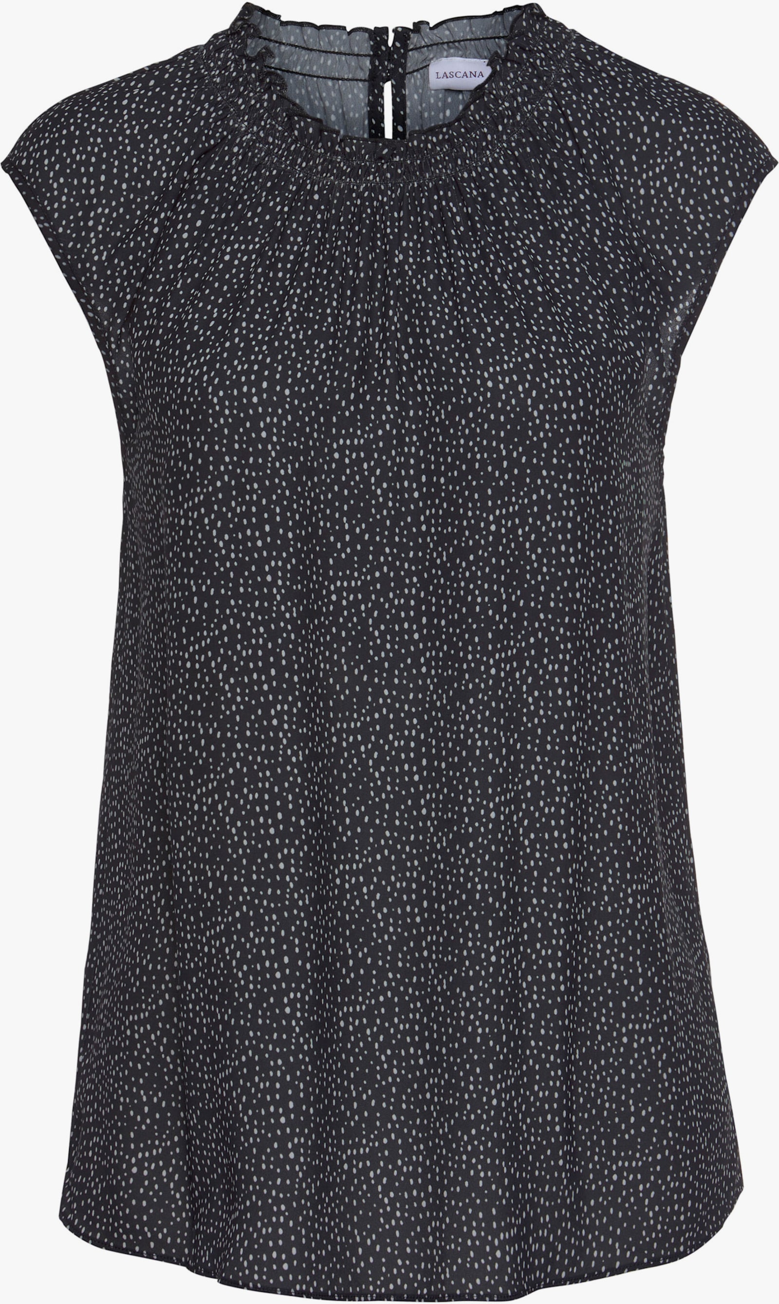 LASCANA Blouse m. korte mouwen - zwart/wit gestippeld