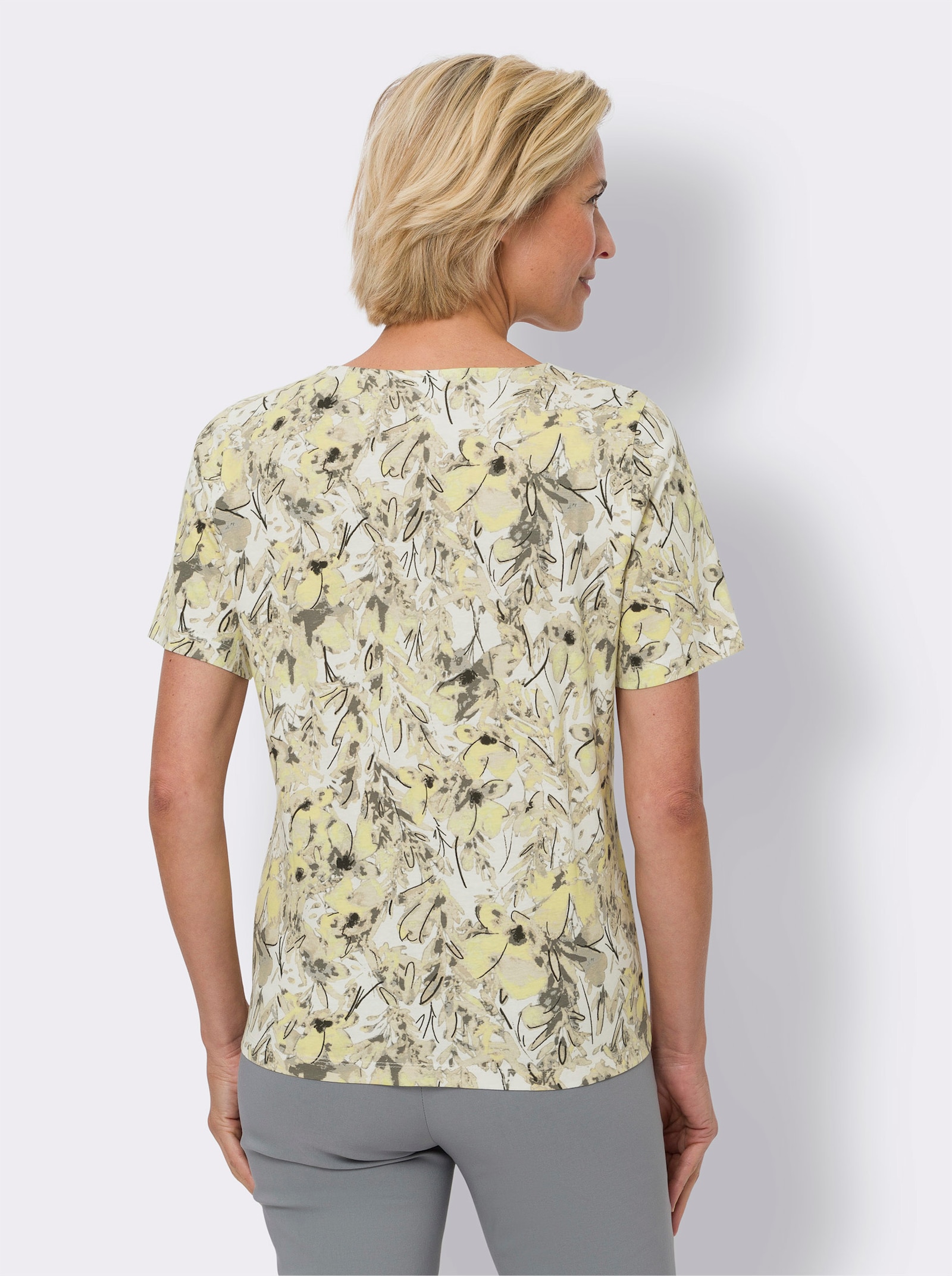 Kurzarmshirt im floralen Dessin - ecru-sand-bedruckt