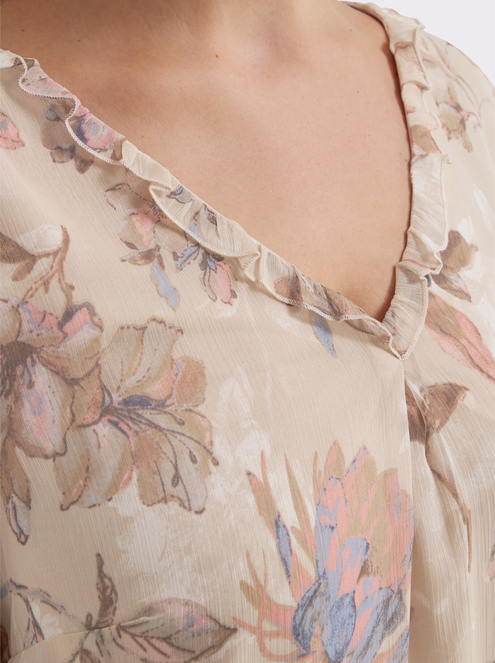 Tunika mit Rüschen-Verzierung - sand-bedruckt