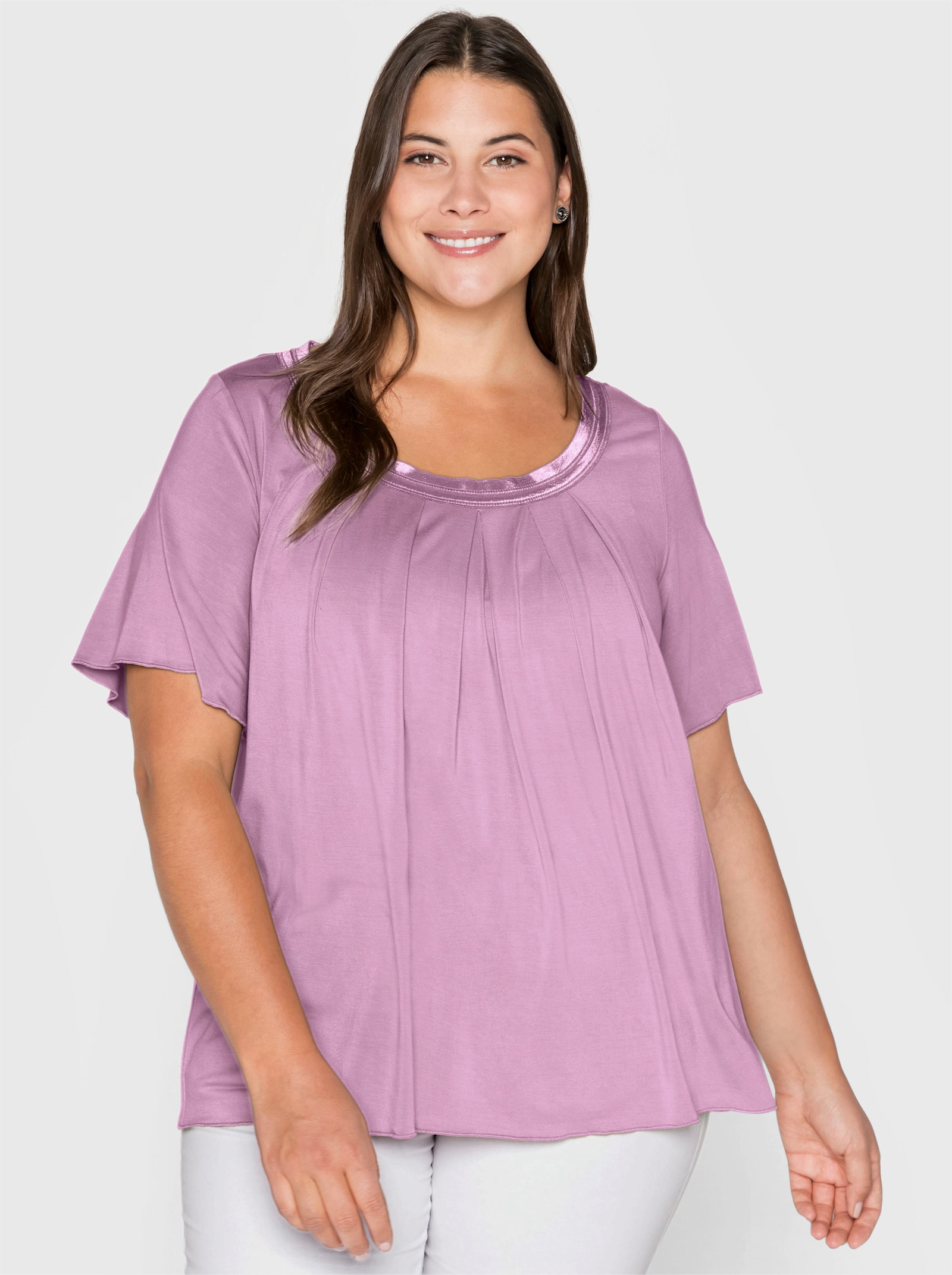 sheego Shirt mit Kellerfalte vorn - orchidee