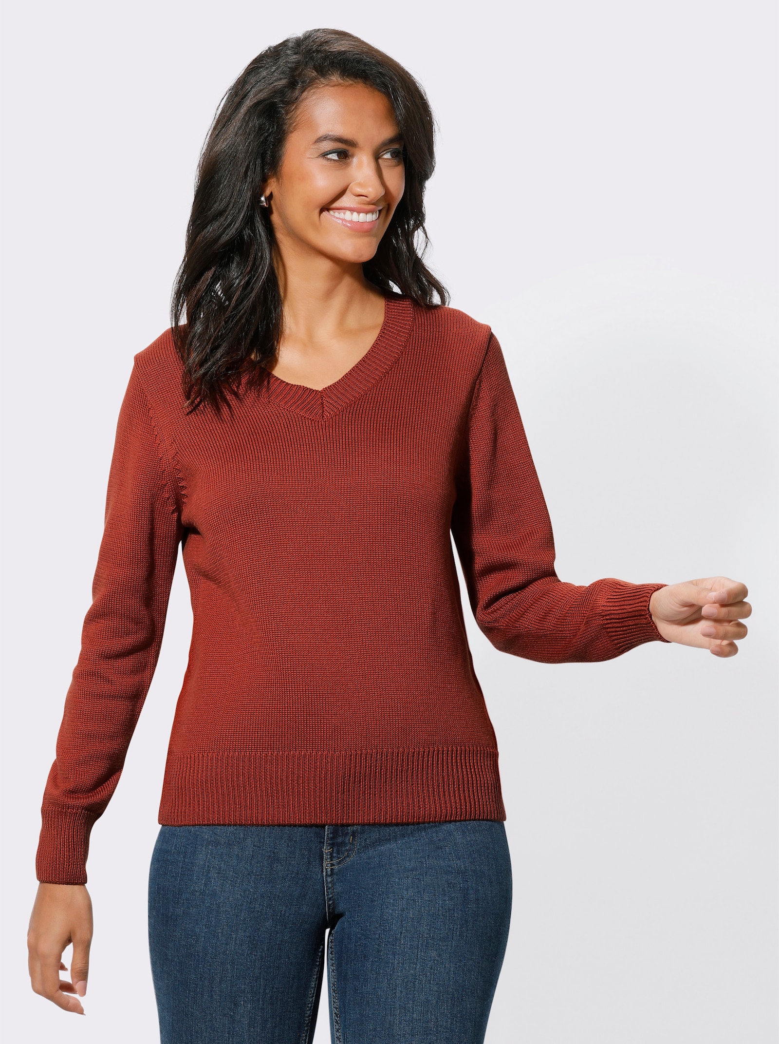 Pullover met V-hals en katoen - roestrood