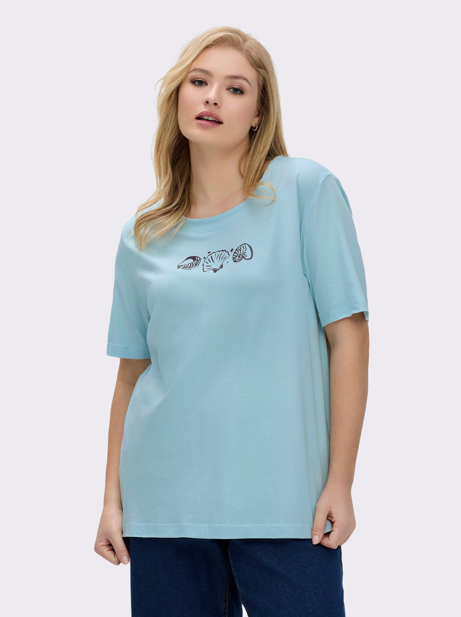 Kurzarmshirt mit Muschel-Druck - hellblau