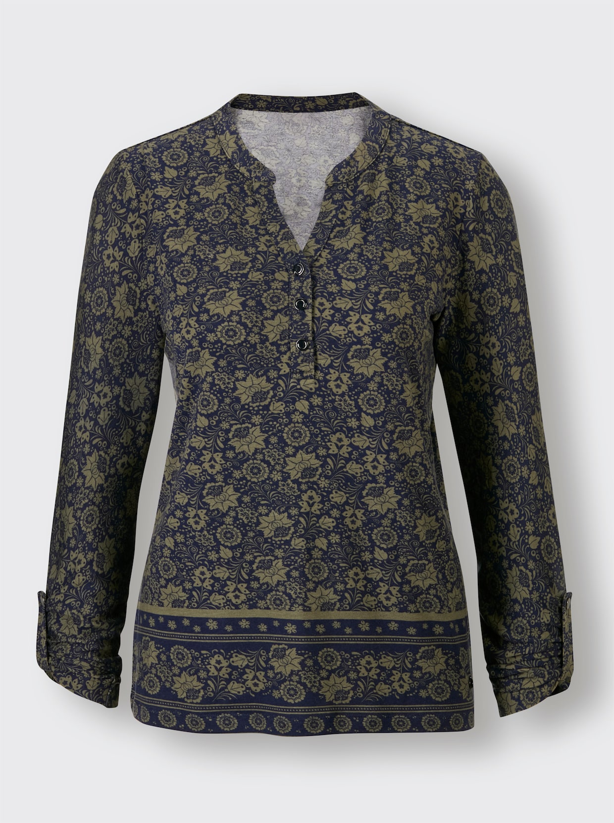 CREATION L PREMIUM Print-Shirt - khaki-marine-bedruckt
