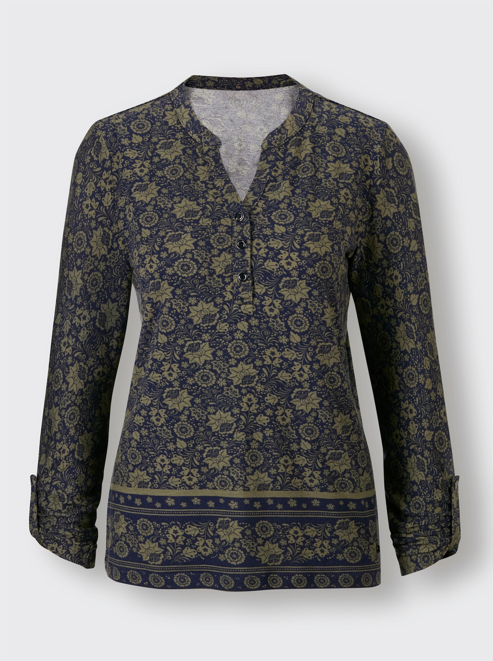 CREATION L PREMIUM Print-Shirt in Lyocell-Qualität - khaki-marine-bedruckt