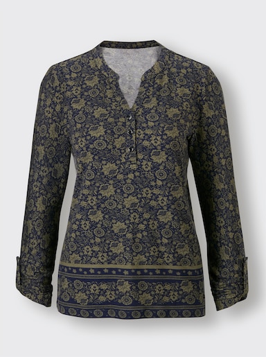 CREATION L PREMIUM Print-Shirt in Lyocell-Qualität - khaki-marine-bedruckt