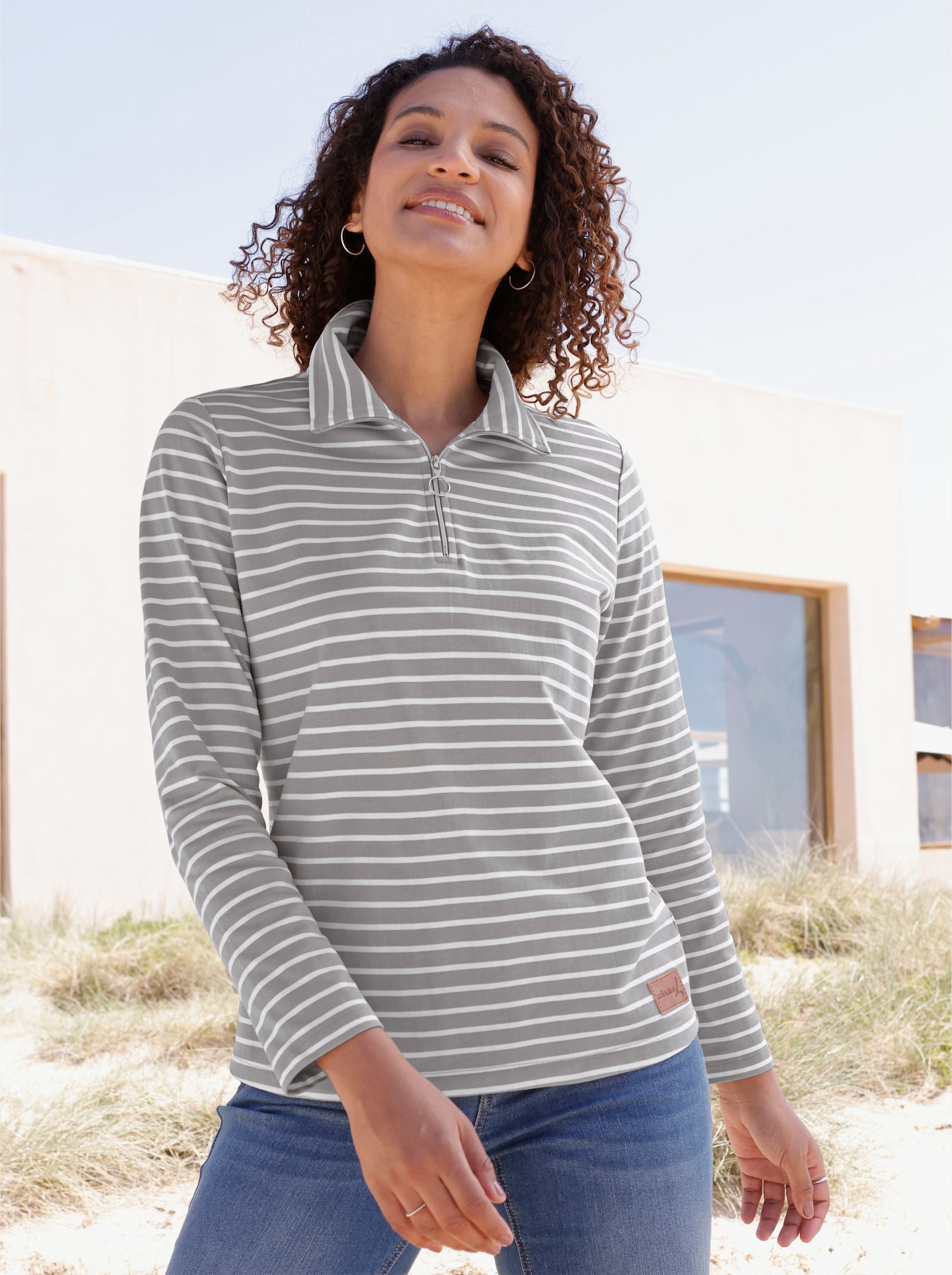  Sweatshirt im sportiven Ringelmuster - steingrau-ecru-geringelt