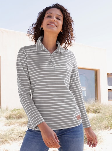 Sweatshirt im sportiven Ringelmuster - steingrau-ecru-geringelt