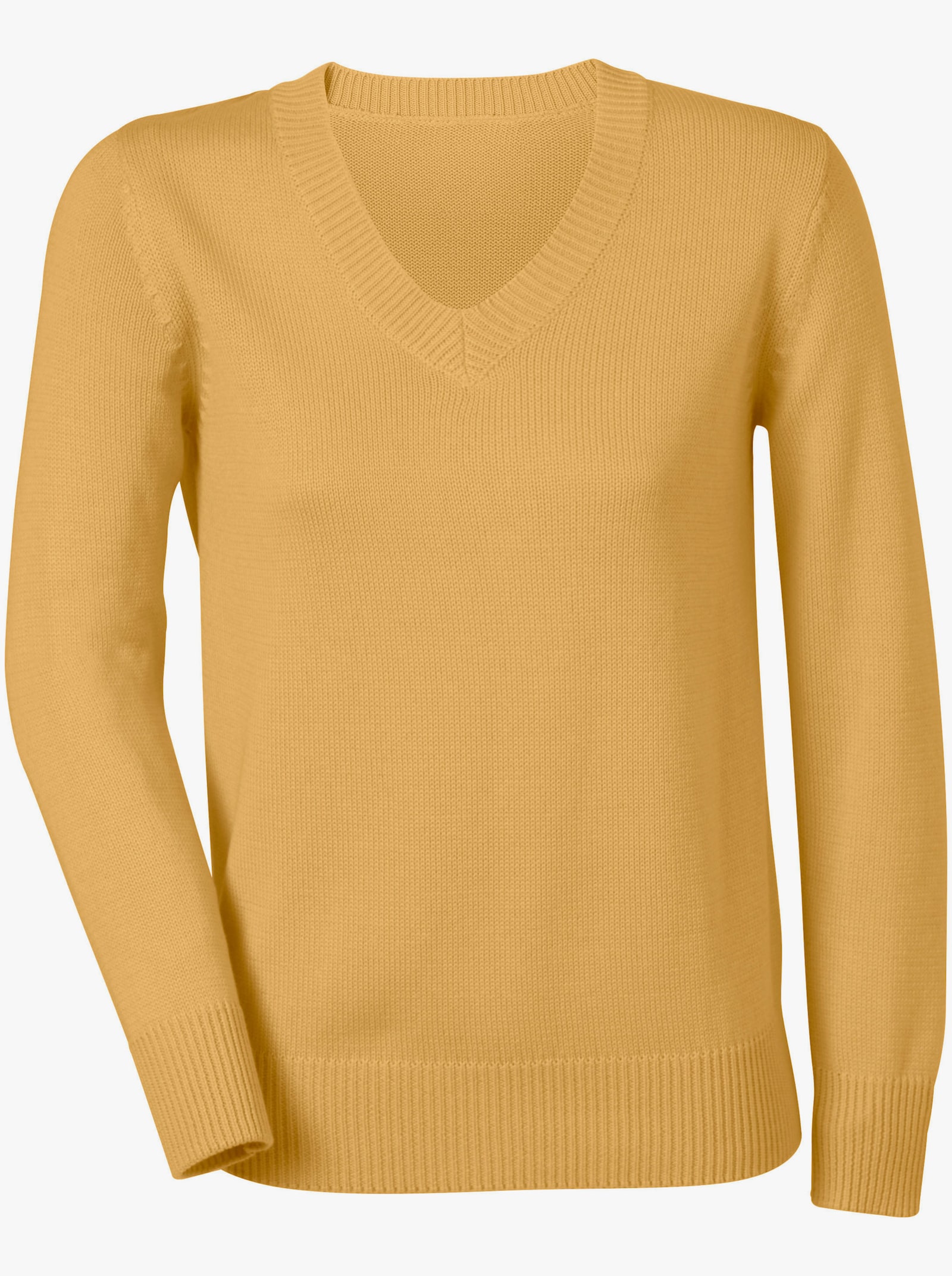 V-Ausschnitt-Pullover mit Baumwolle - maisgelb