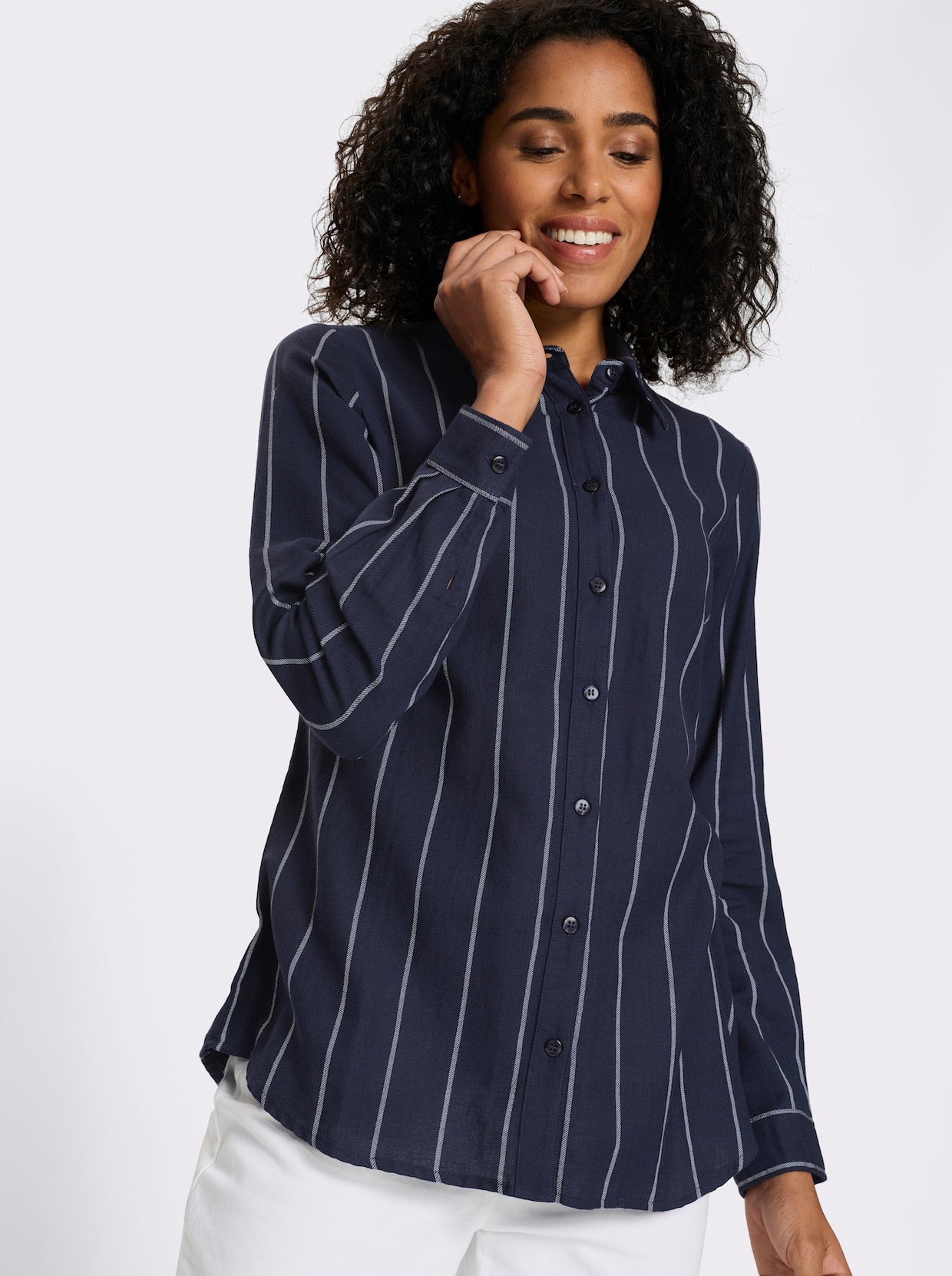 Longbluse im Streifen-Dessin - marine-ecru-gestreift