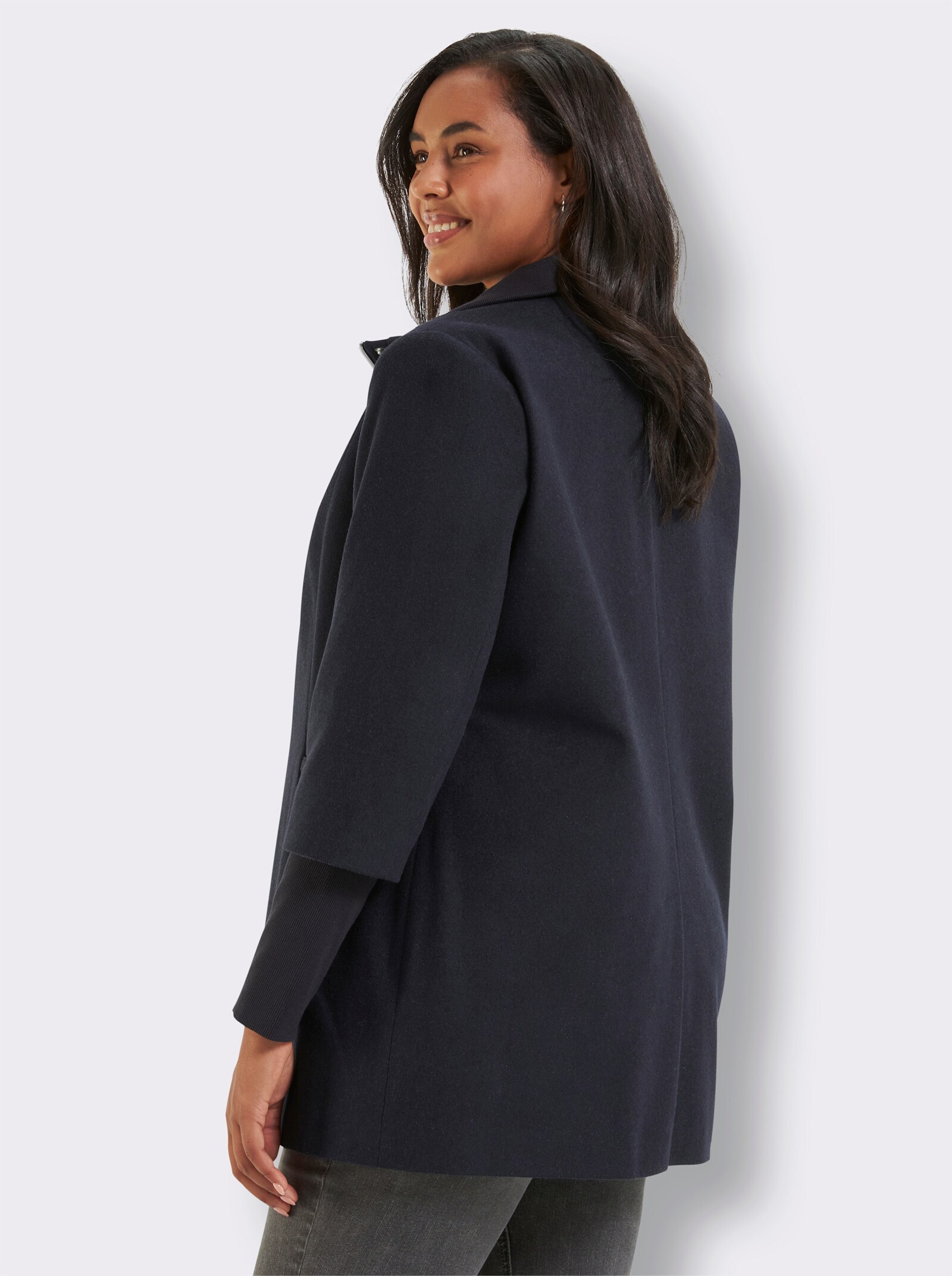 sheego Wolljacke mit Rippstrick-Ärmelbündchen - tiefblau