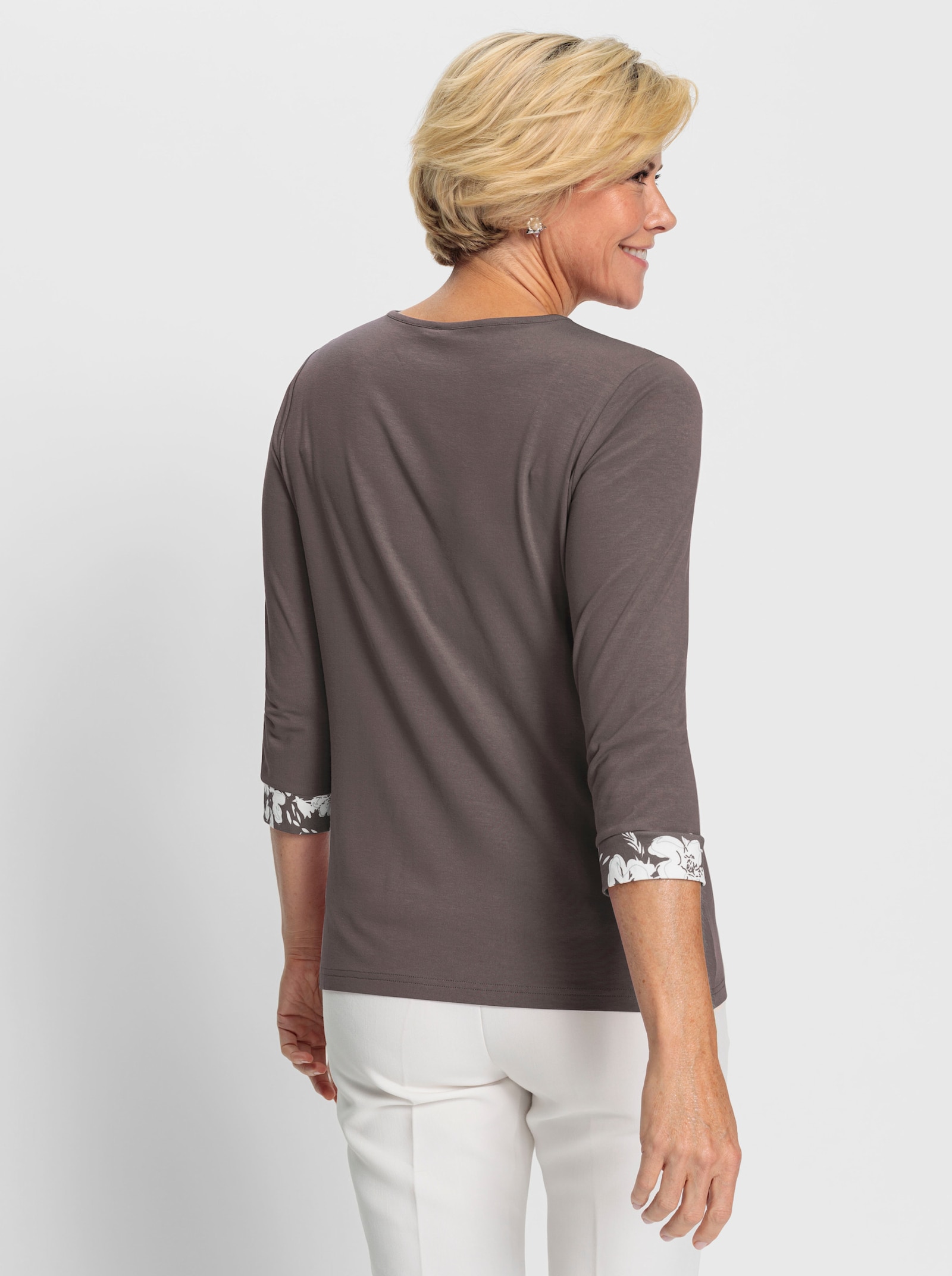 2-in-1-Shirt mit Bändchenverzierung - taupe