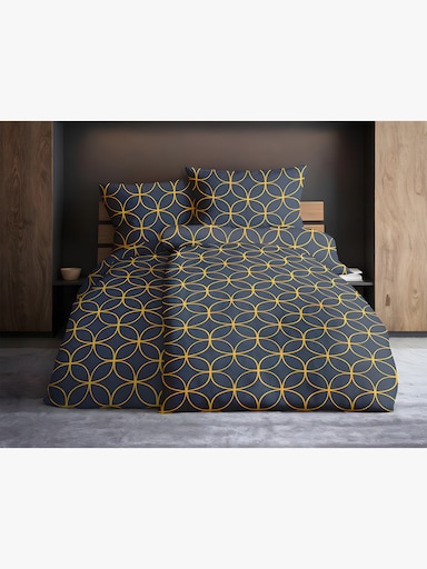 Grund Wendebettwäsche - marine-gelb-bedruckt