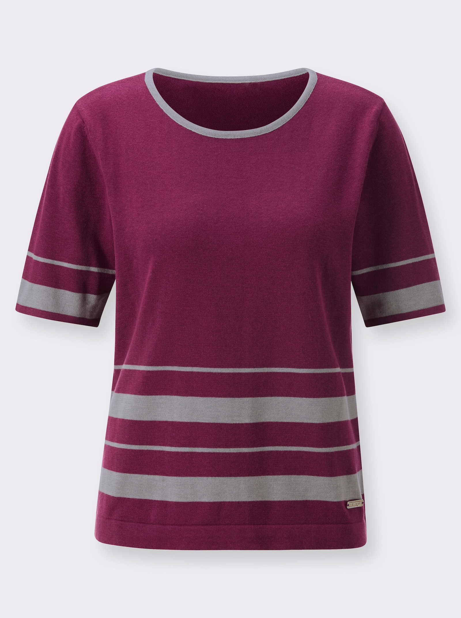 Pullover met korte mouwen en streeppatroon - malve/steengrijs gedessineerd