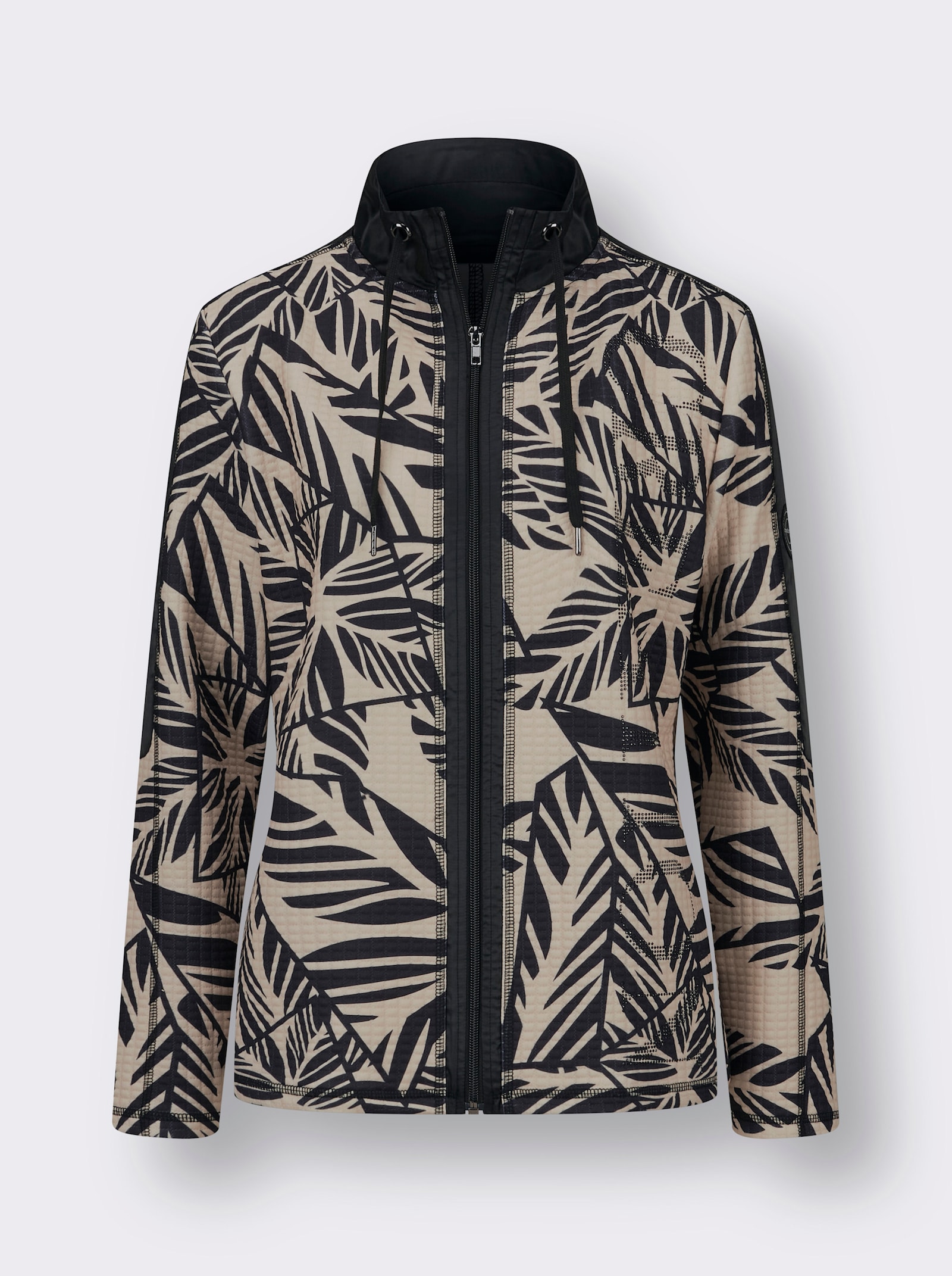 Shirtjacke in Struktur-Qualität, bedruckt - schwarz-sand