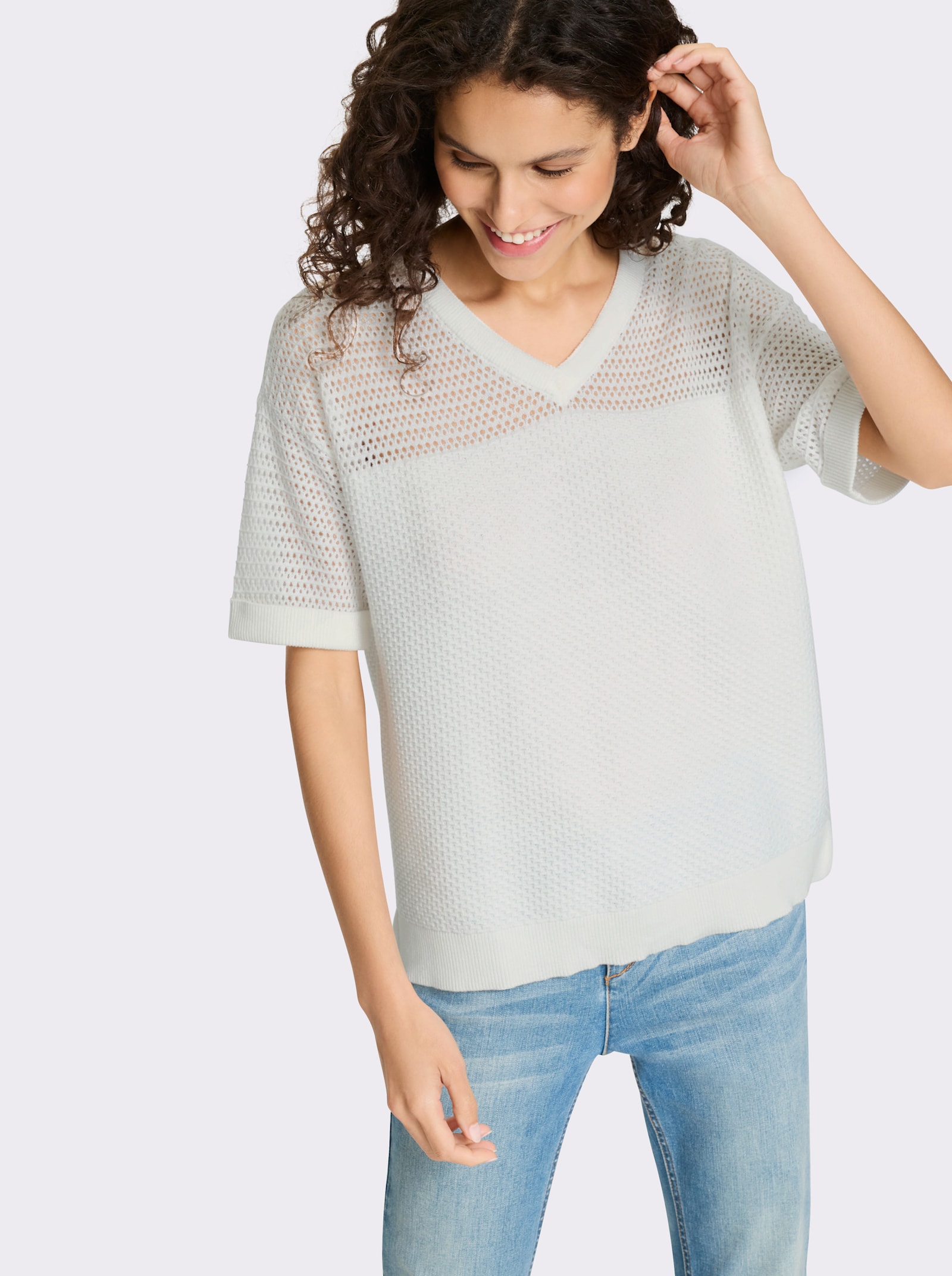 heine Pullover mit Ajourstrick - ecru