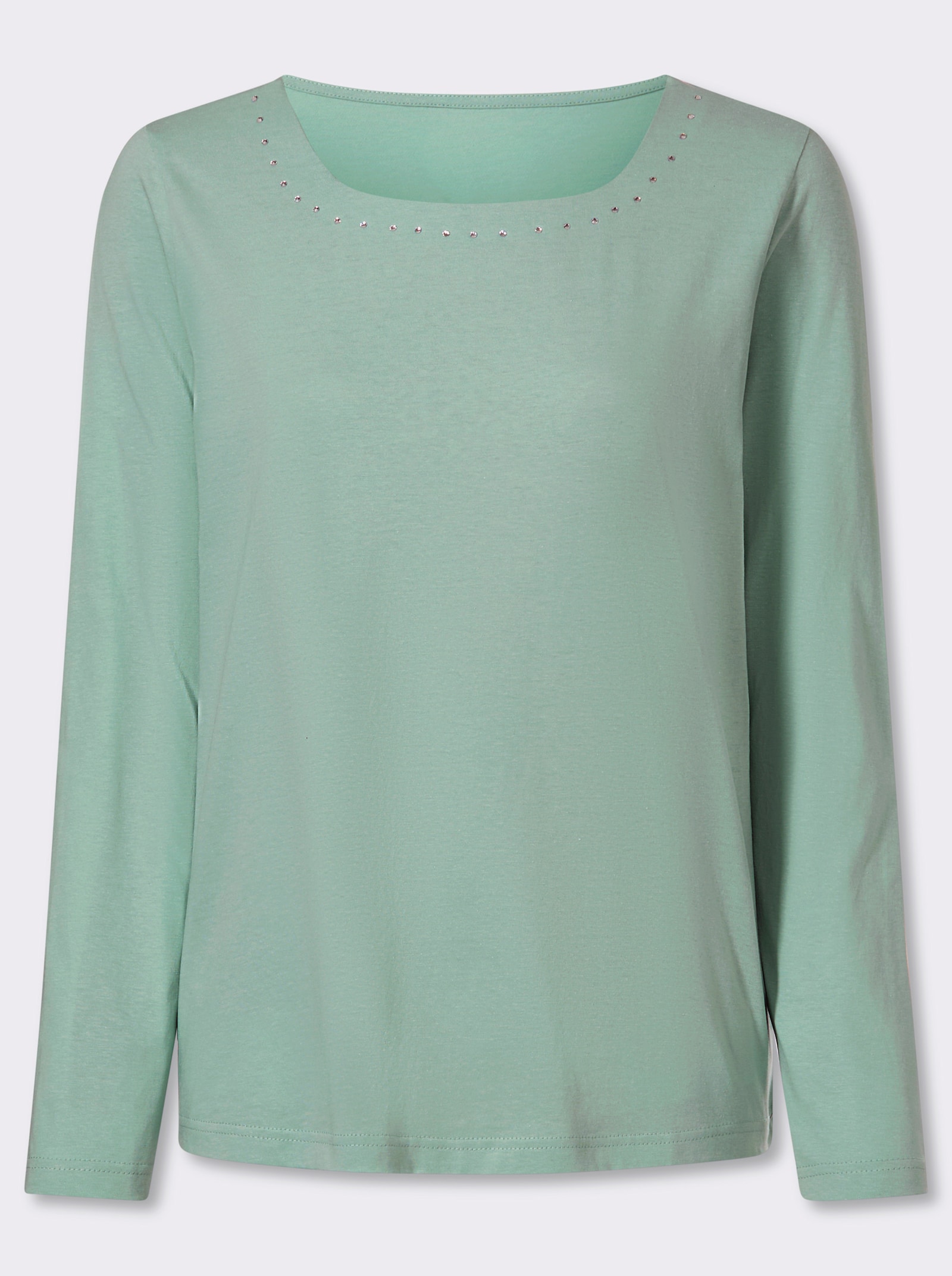 Langarmshirt mit Glitzersteinchen - kalkmint
