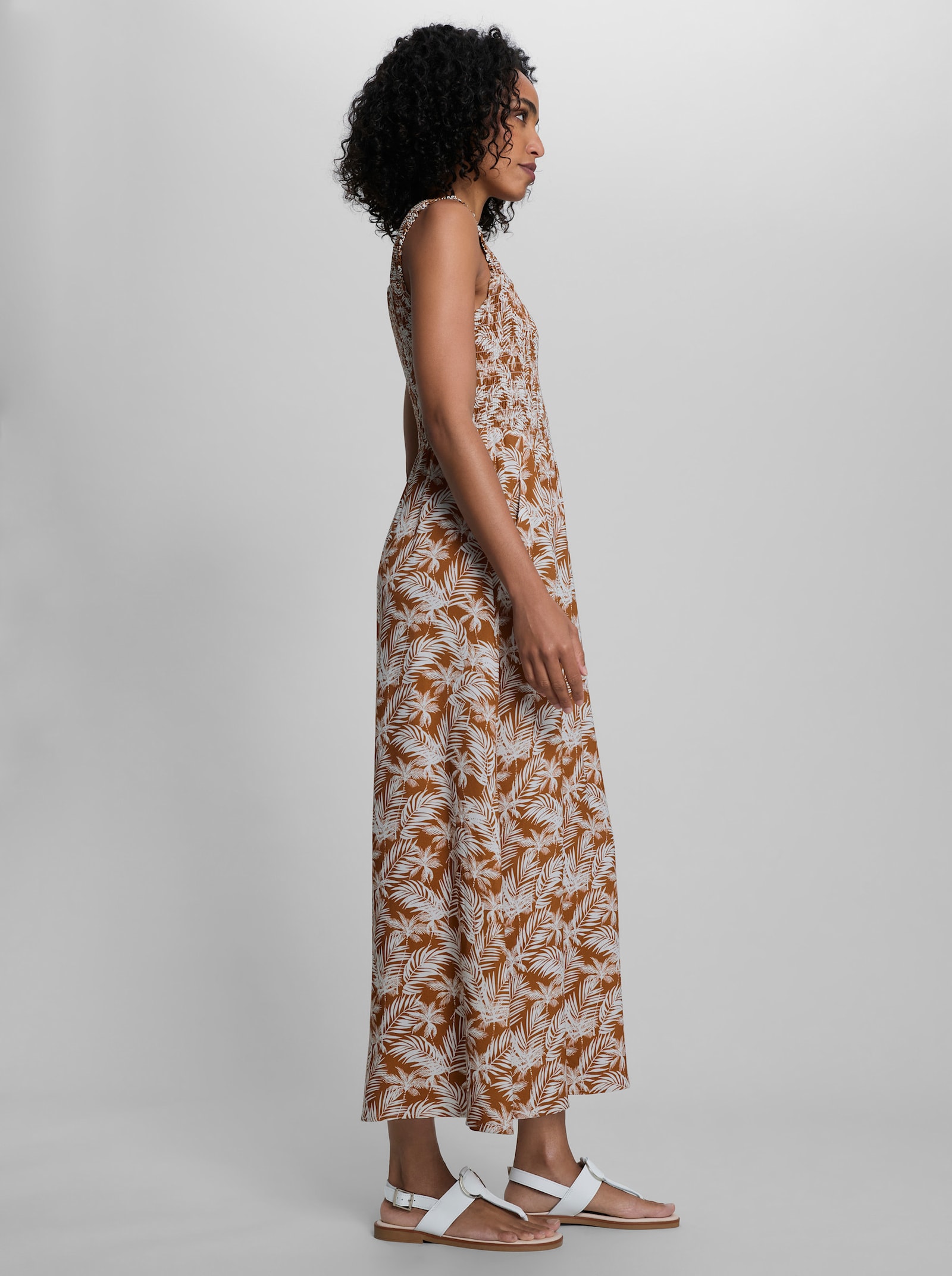 heine Druckkleid mit Smok-Oberteil - cognac-ecru-bedruckt