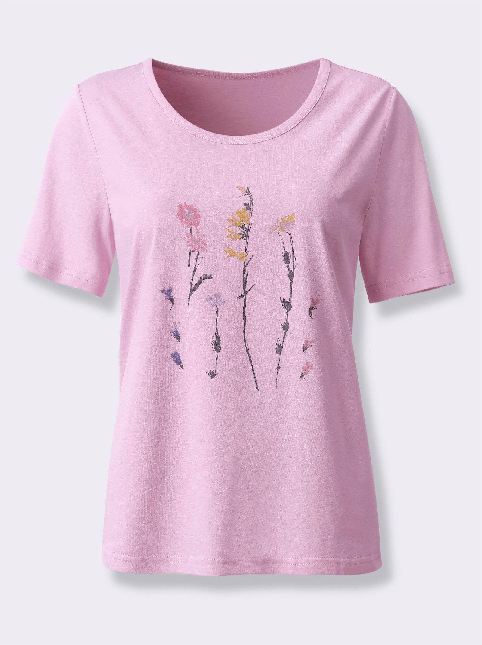 Tričko, okrúhly výstrih, kvetový motív - svetloružová