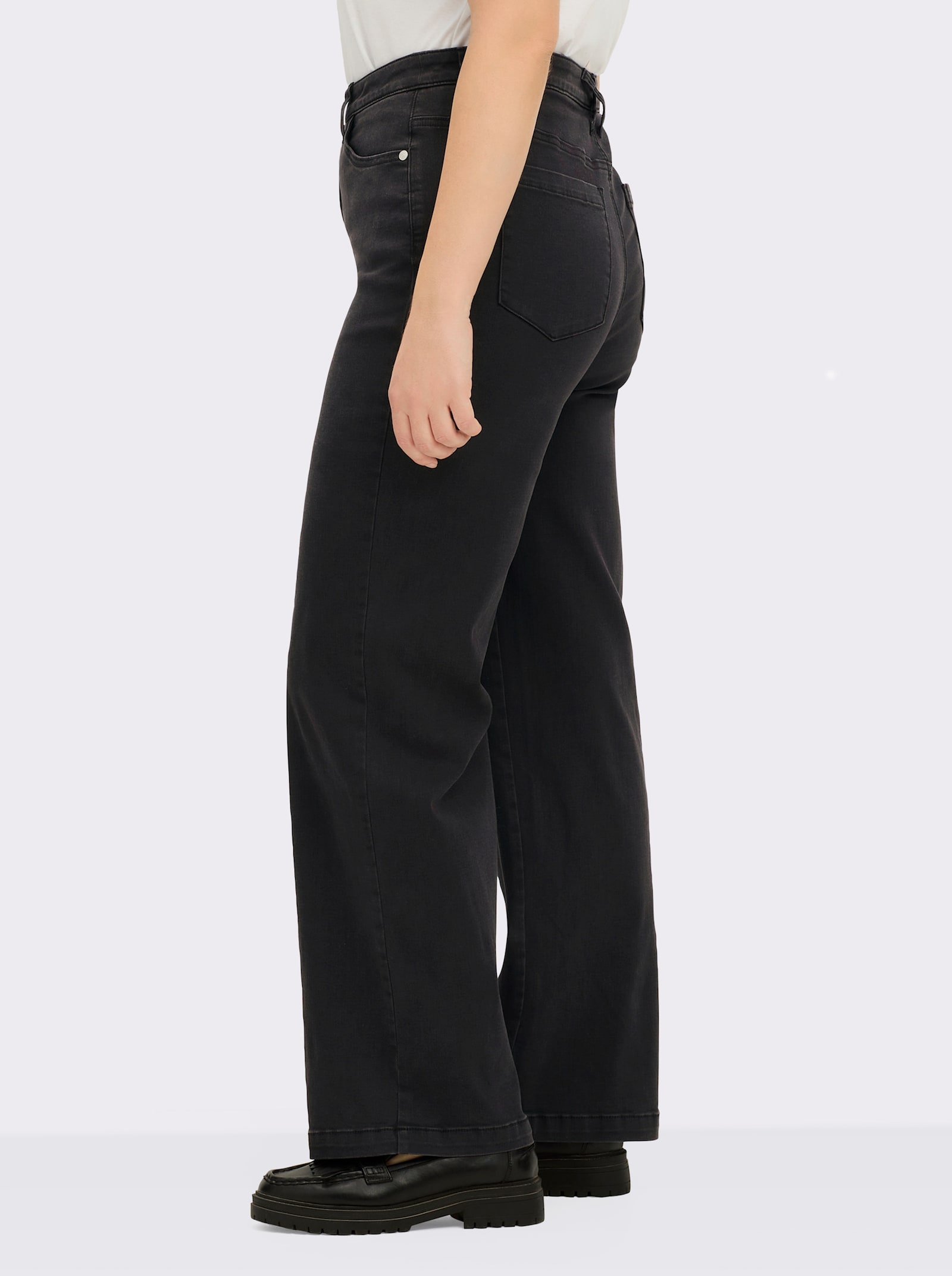 sheego High waist-jeans met rechte pijpen en shaping-inzet - black denim