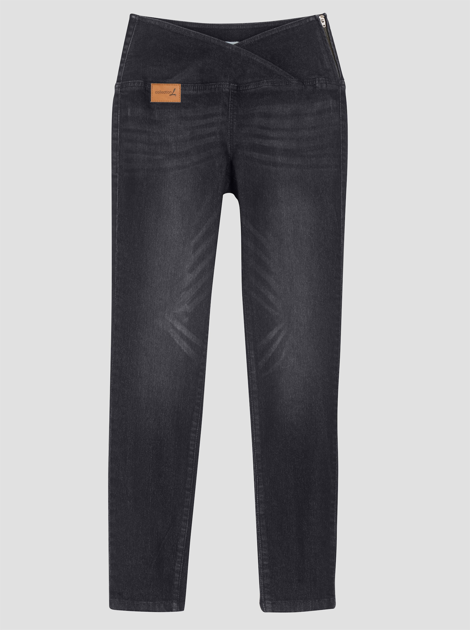 Stretchjeans met overlappende band - black denim
