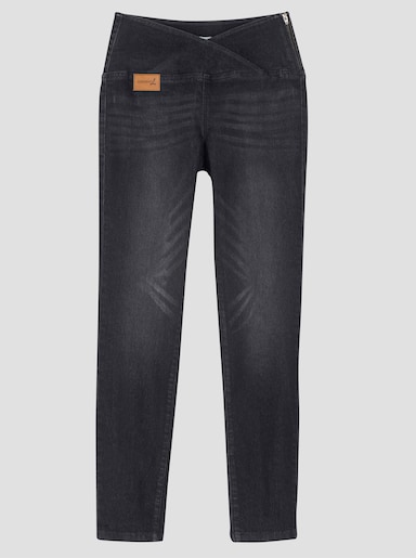 Stretch-Jeans mit überlappendem Bund - black denim