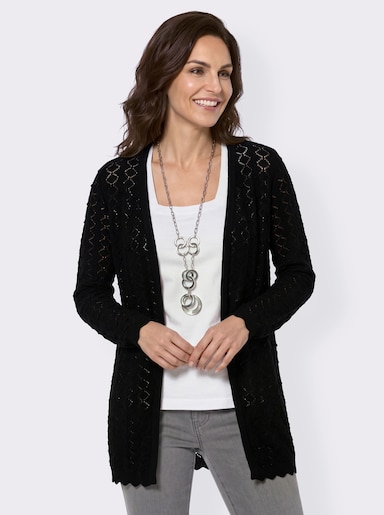 Longstrickjacke mit glattem Rückenteil - schwarz