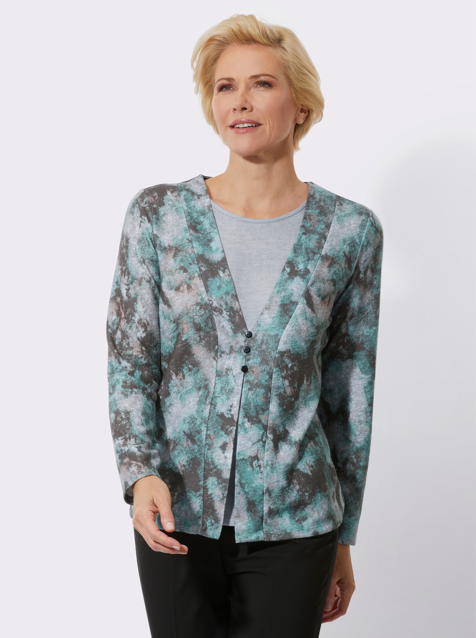 2-in-1-Langarmshirt im Grafik-Dessin - salbei-steingrau-bedruckt