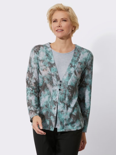 2-in-1-Langarmshirt im Grafik-Dessin - salbei-steingrau-bedruckt