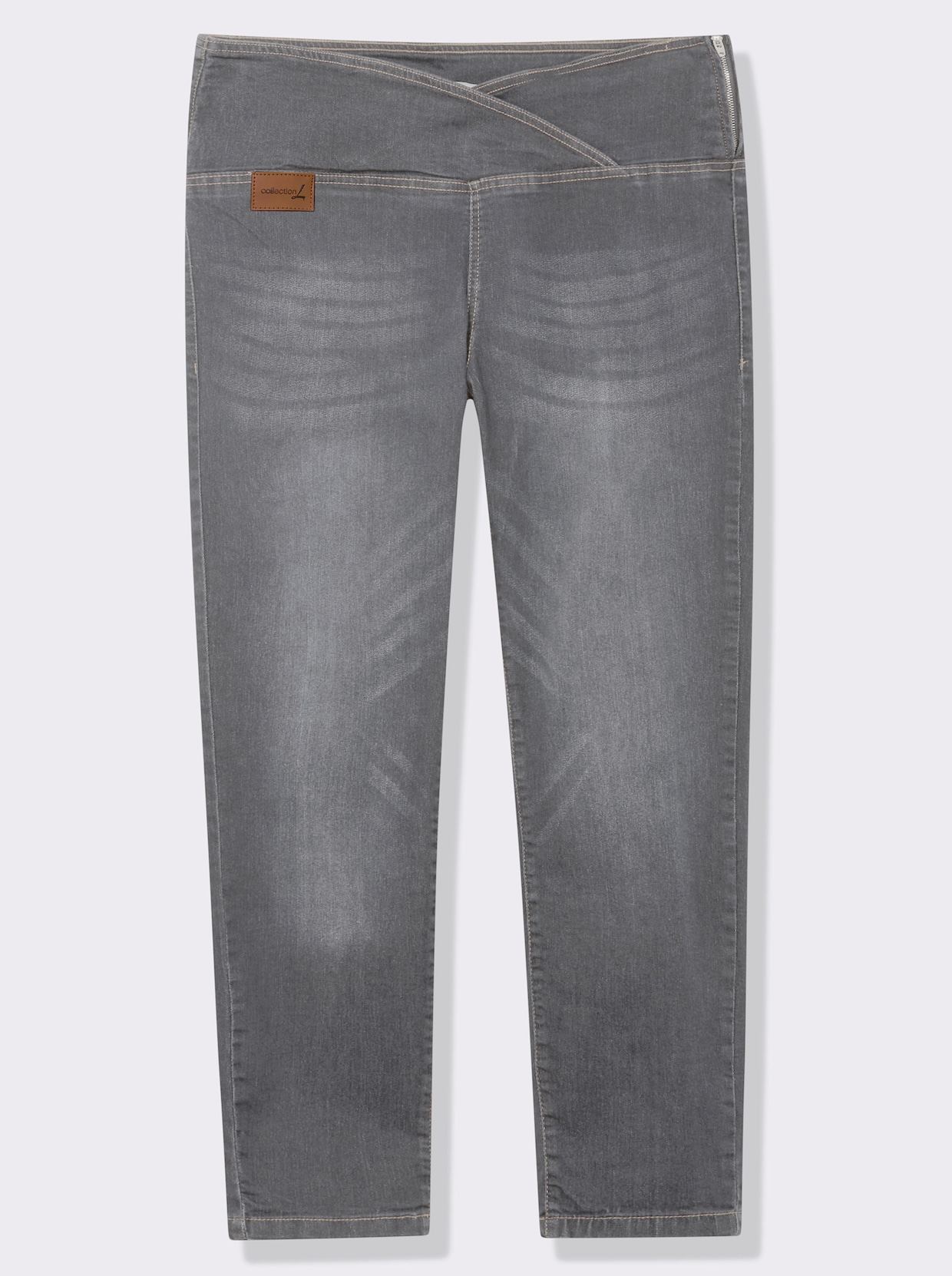 Stretch-Jeans mit überlappendem Bund - light grey-denim