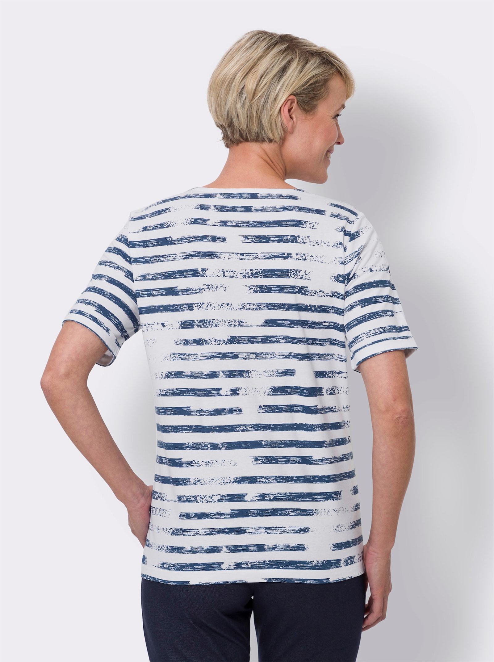 Shirt met korte mouwen en maritieme print - wit/donkerblauw bedrukt