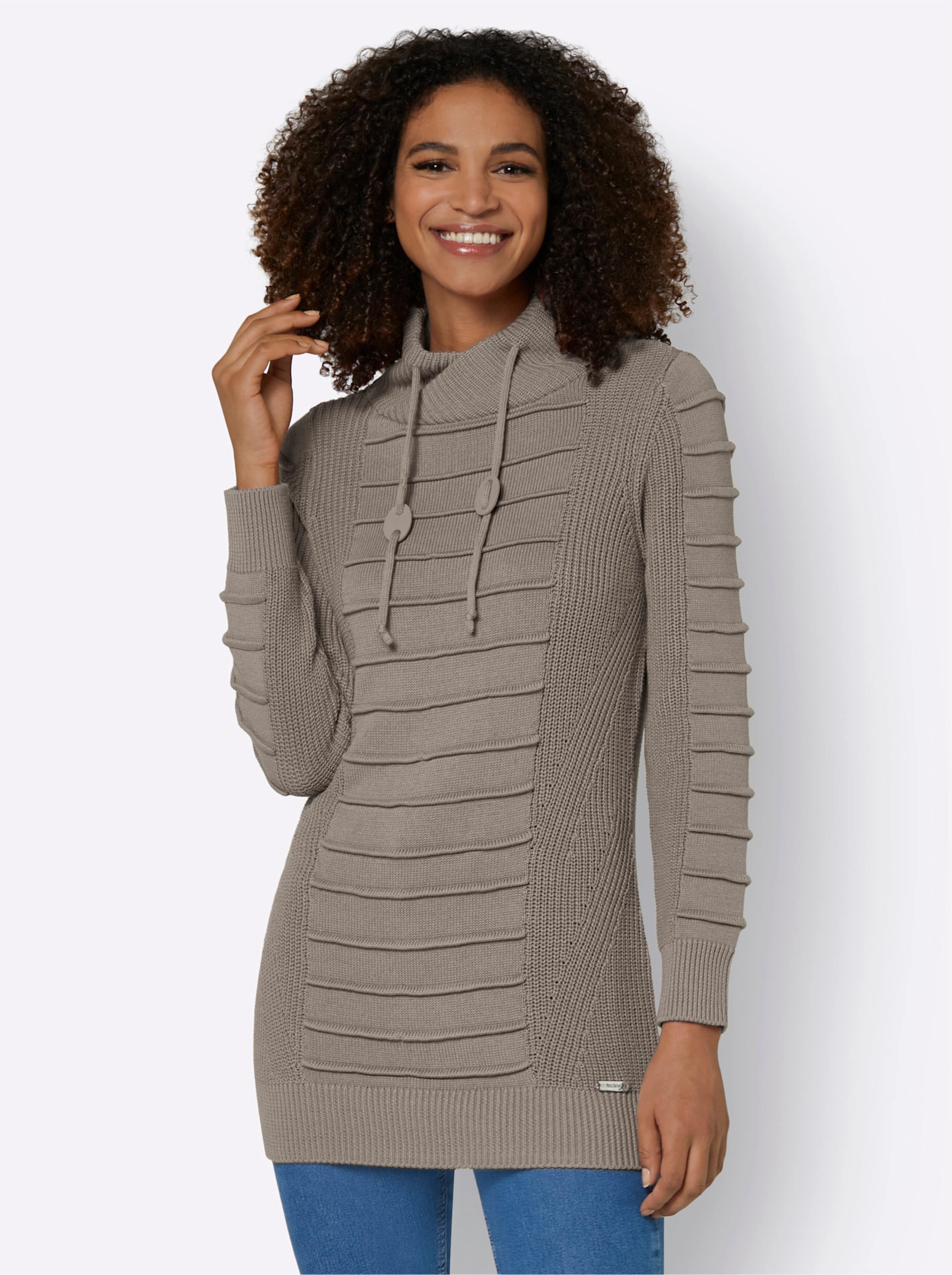 Witt Damen Longpullover mit Struktur-Partien, taupe