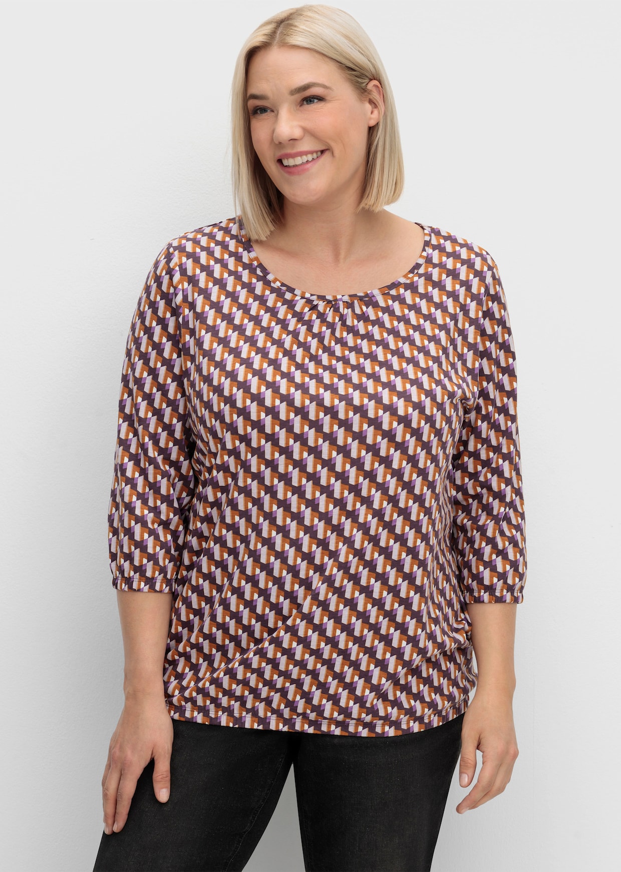 3/4-Arm-Shirt - aubergine-flieder-bedruckt