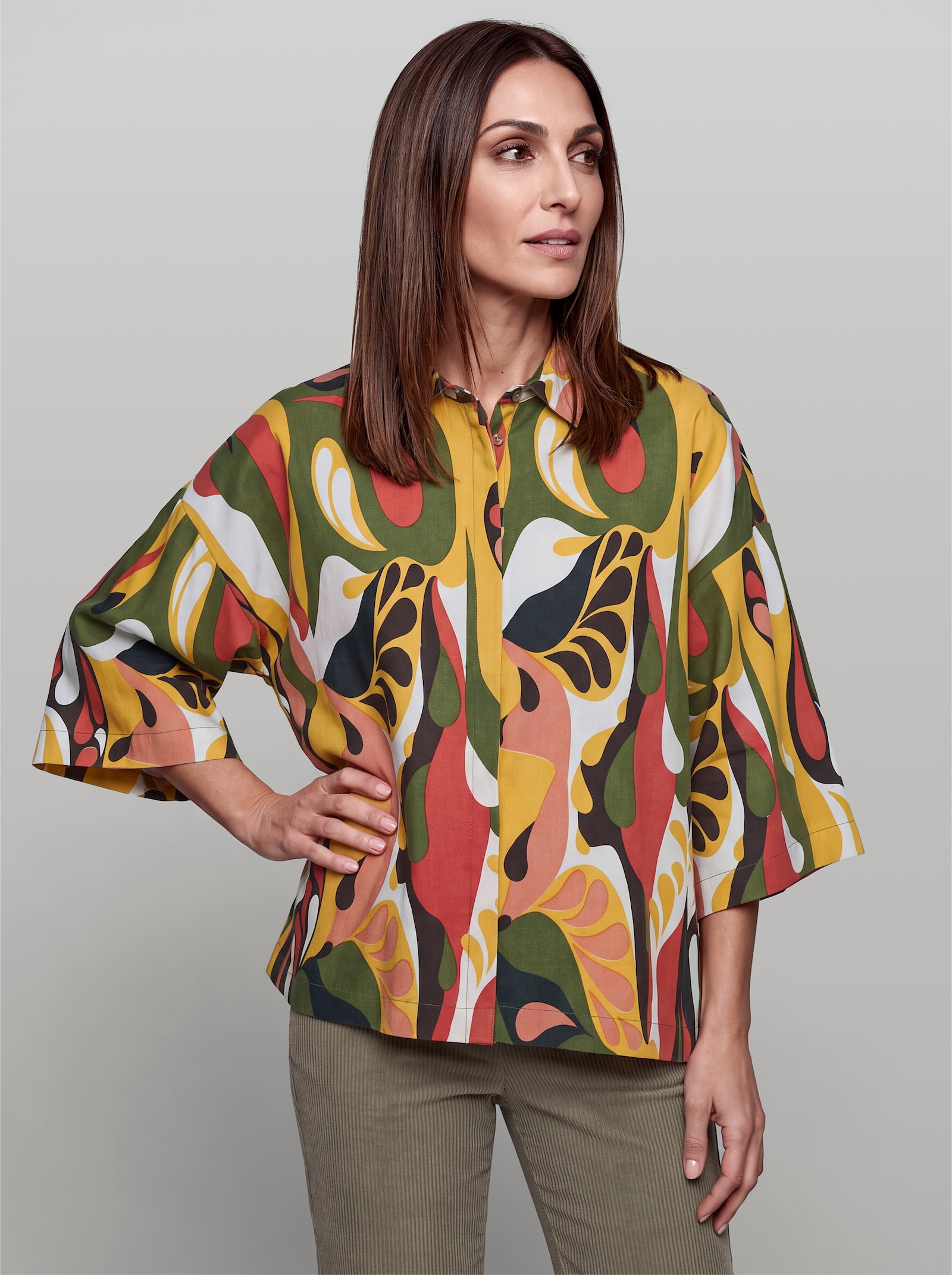heine Druckbluse im Oversize-Schnitt - papaya-schoko-bedruckt